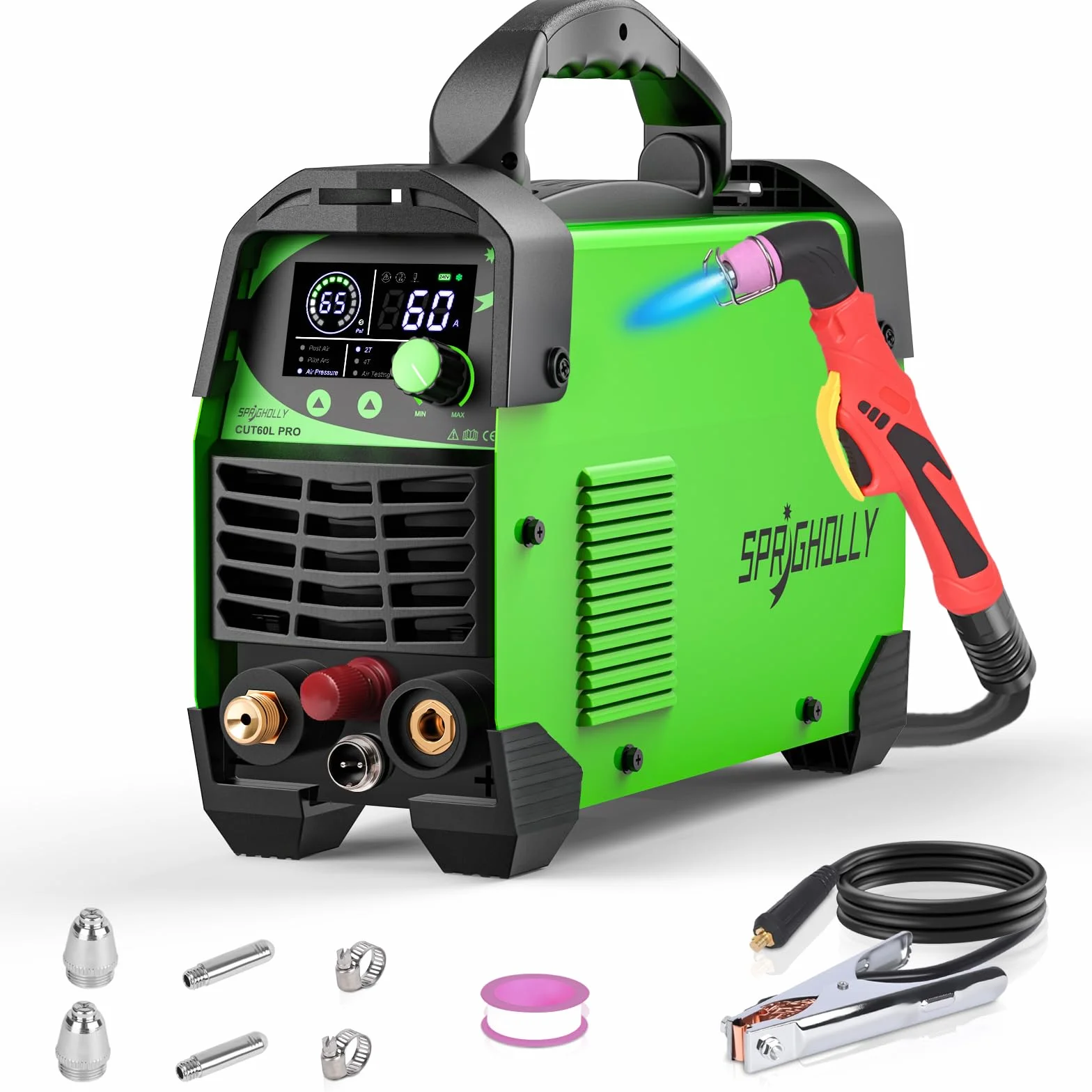 CUT60L PRO – 60A IGBT Plasmaschneider mit Pilotlichtbogen, 240V, 2T/4T – max. Schneiddicke 16 mm, Digital-LED-Display, tragbar