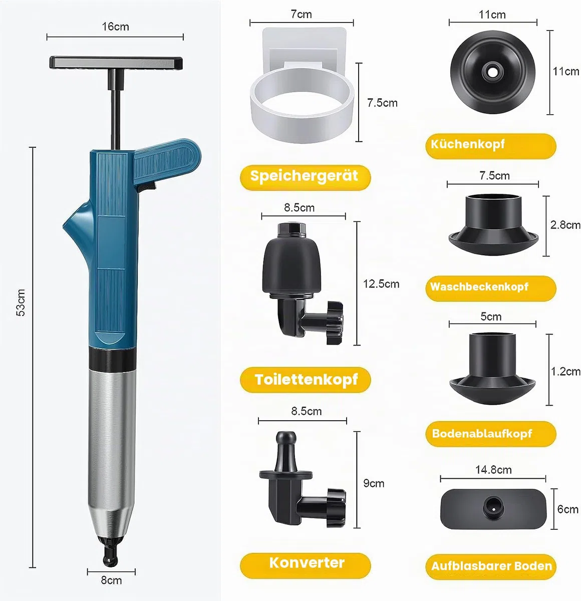 Rohrreiniger Druckluft, Pressluft rohrreiniger, toilette verstopft,rohrreinigungspumpe,WC abflussreiniger pumpe 4 in 1 Drucktoiletten-Entstörer für Toilette/Waschbecken/Badewanne