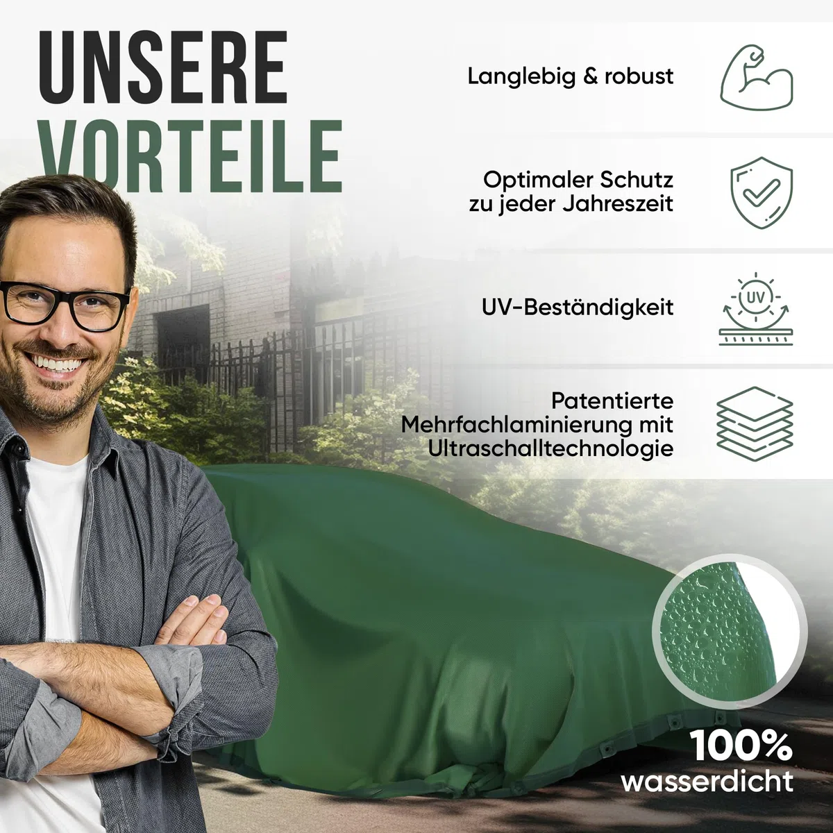 ORGAFLIX Premium Abdeckplane 1,5x6m wasserdicht & UV-beständig mit 5j. Garantie, Extrem reißfeste Plane mit 3-Fach verstärkten Ösen, Tarp, Gewebeplane vielseitig einsetzbar, Holz, Schutz, Camping