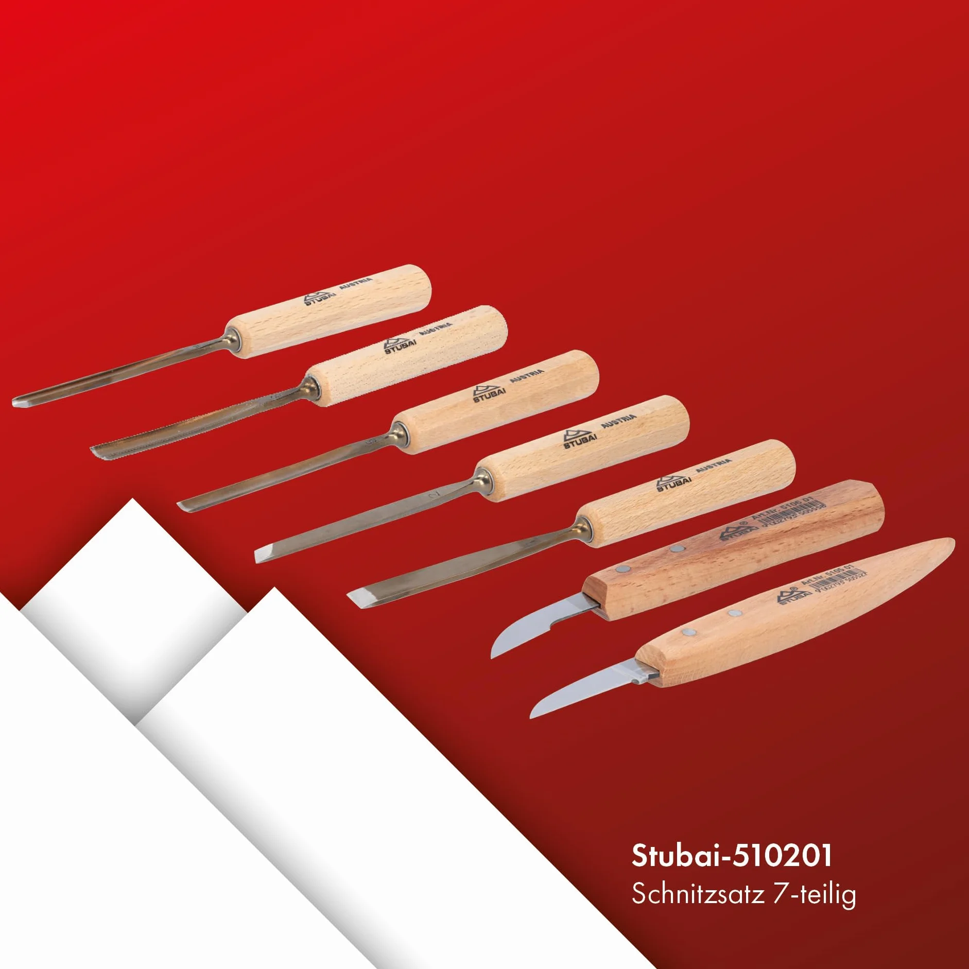 STUBAI Schnitzersatz | 7-tlg. | Balleisen 5 mm & 10 mm + Hohleisen 4 mm, 6 mm & 10 mm + 2 Kerbschnitzmesser | Schnitzwerkzeug für Schnitzarbeiten zur Holzbearbeitung | professionelles Schnitz-Set