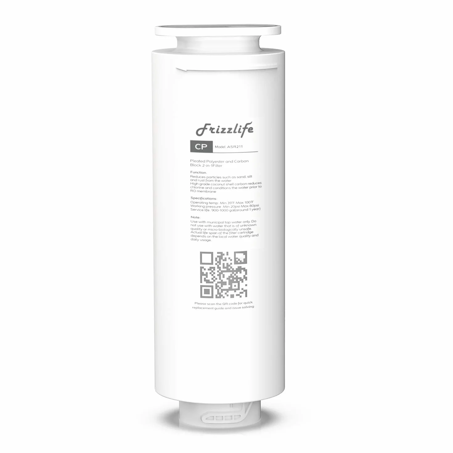 Frizzlife ASR211 Filterkartusche für PD600 PD800 PD400 Umkehrosmose-Filtersystem (1. Stufe), fortschrittliche Komposit-Sedimentfilterkartusche