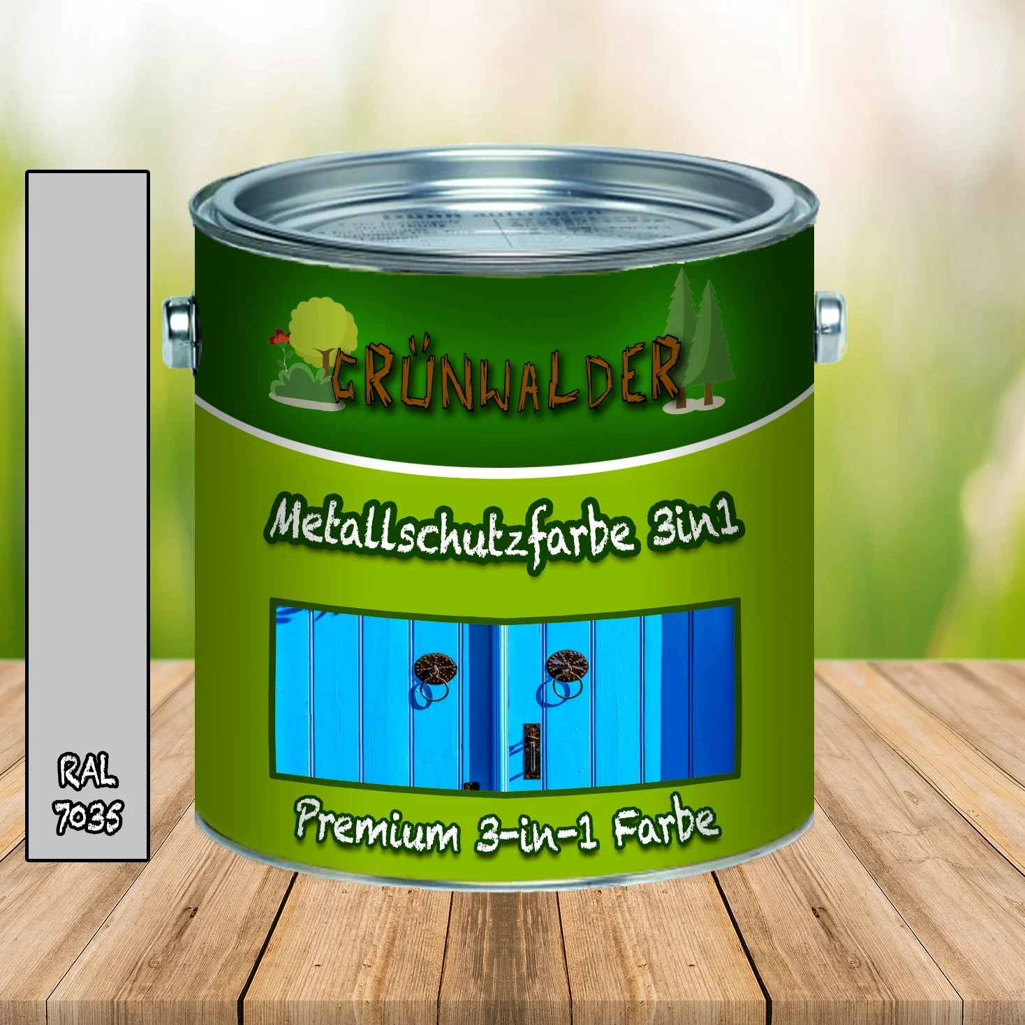 Grünwalder Metallschutzfarbe 3in1 premium Metallschutzlack 3-in-1 effektiver Schutzanstrich auf metallischen Untergründen, wie Eisen, Stahl, Aluminium, Zink und Metall (5 L, Lichtgrau (RAL 7035))