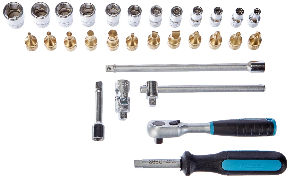HAZET Steckschlüssel-Satz 854, 1/4 Zoll (6,3 mm) Vierkant, Länge 185 mm | 1/4 Zoll (6,3 mm) Vierkant hohl, Antrieb 1/4 Zoll (6,3 mm) Vierkant hohl, Länge 185 mm, Breite 153 mm, Höhe 52 mm, 1000 g