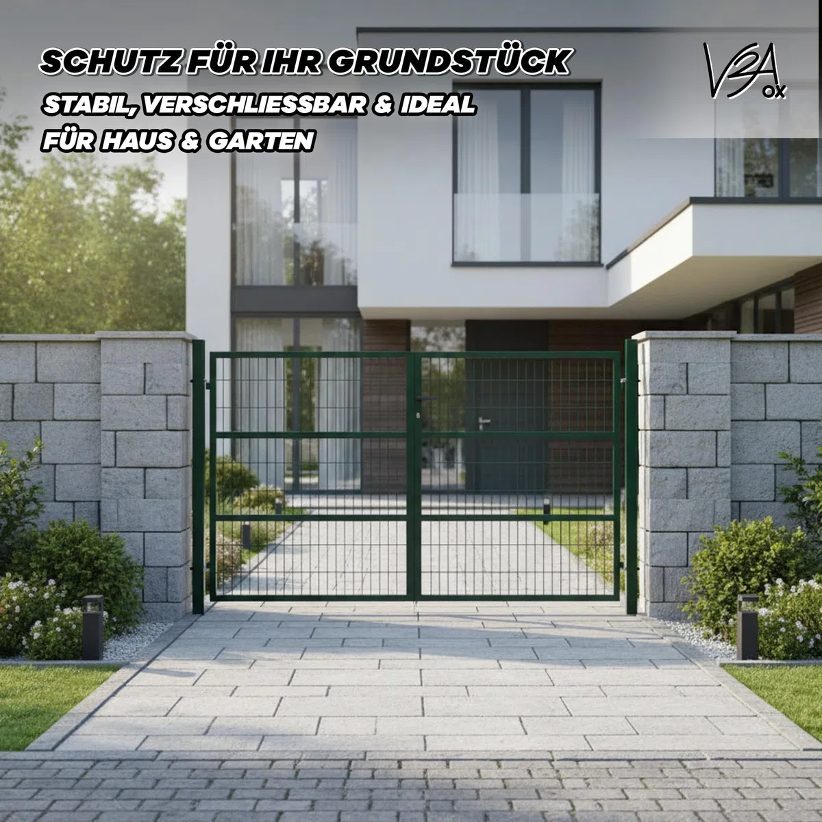 Gartentor Tor Gartenzaun Zaun 300x160 cm Doppelflügelig Gartentür aus Metall für Stabmattenzaun Abschließbar inkl. Pfosten Grün