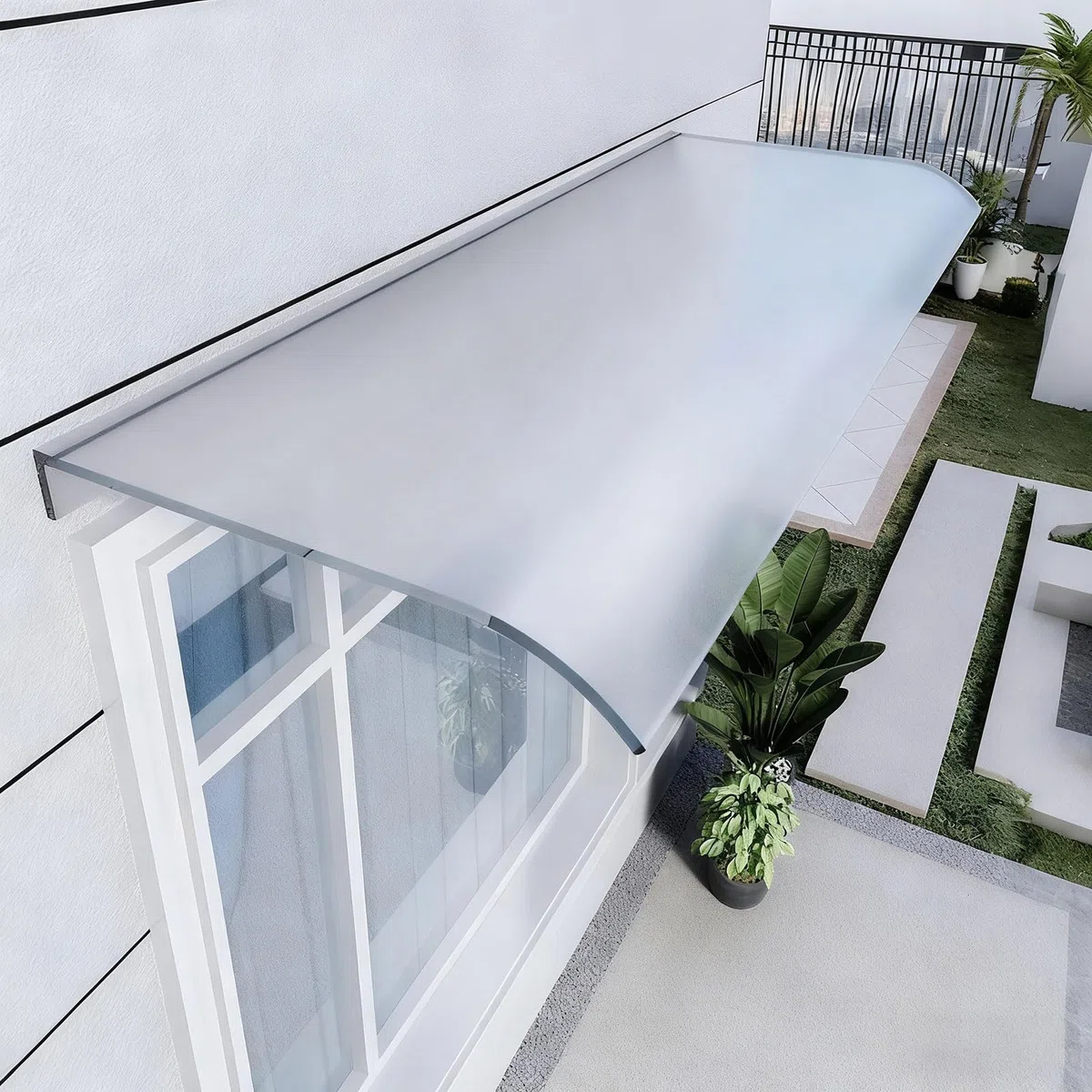 Vordach für Haustür Polycarbonat Überdachung - Türüberdachung Transparentes mit Regenschutz, Erweiterbares Canopy System für Terrasse und Eingangsbereich