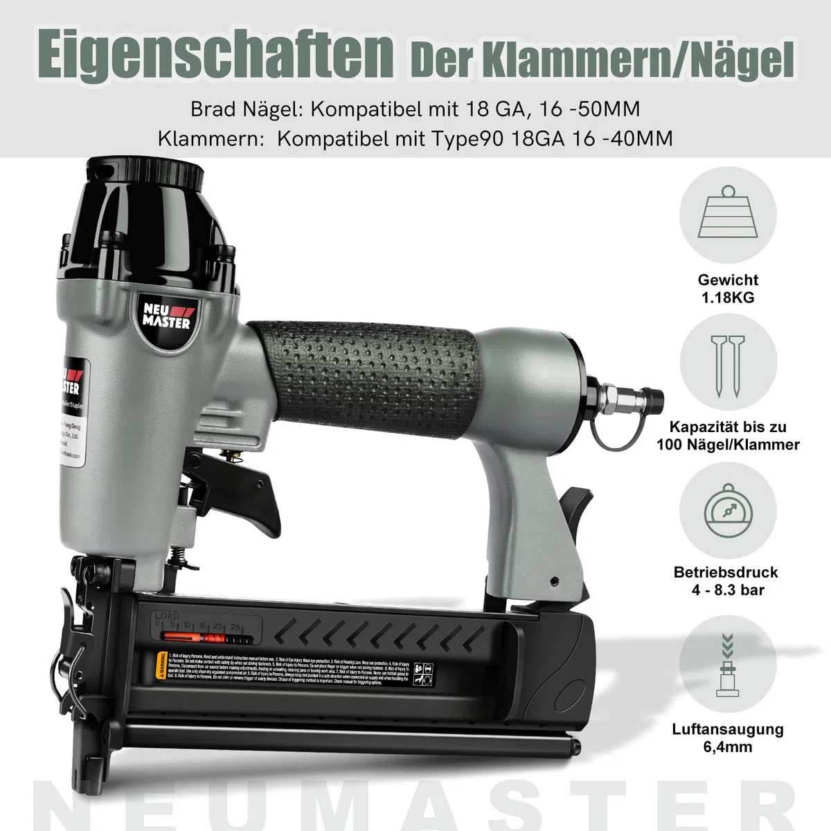 NEU MASTER Druckluftnagler, 2 in1 Drucklufttacker mit Transportkoffer inkl. 800 Nägel und 200 Klammern für Werkstatt und Haus