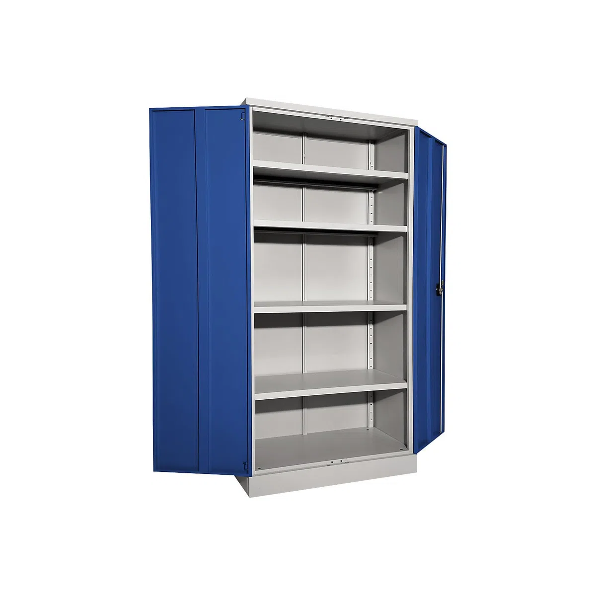 eurokraft | Stahlschrank Nilas | mit 4 Fachböden | HxBxT 1950 x 915 x 421 mm | lichtGrau/Enzianblau