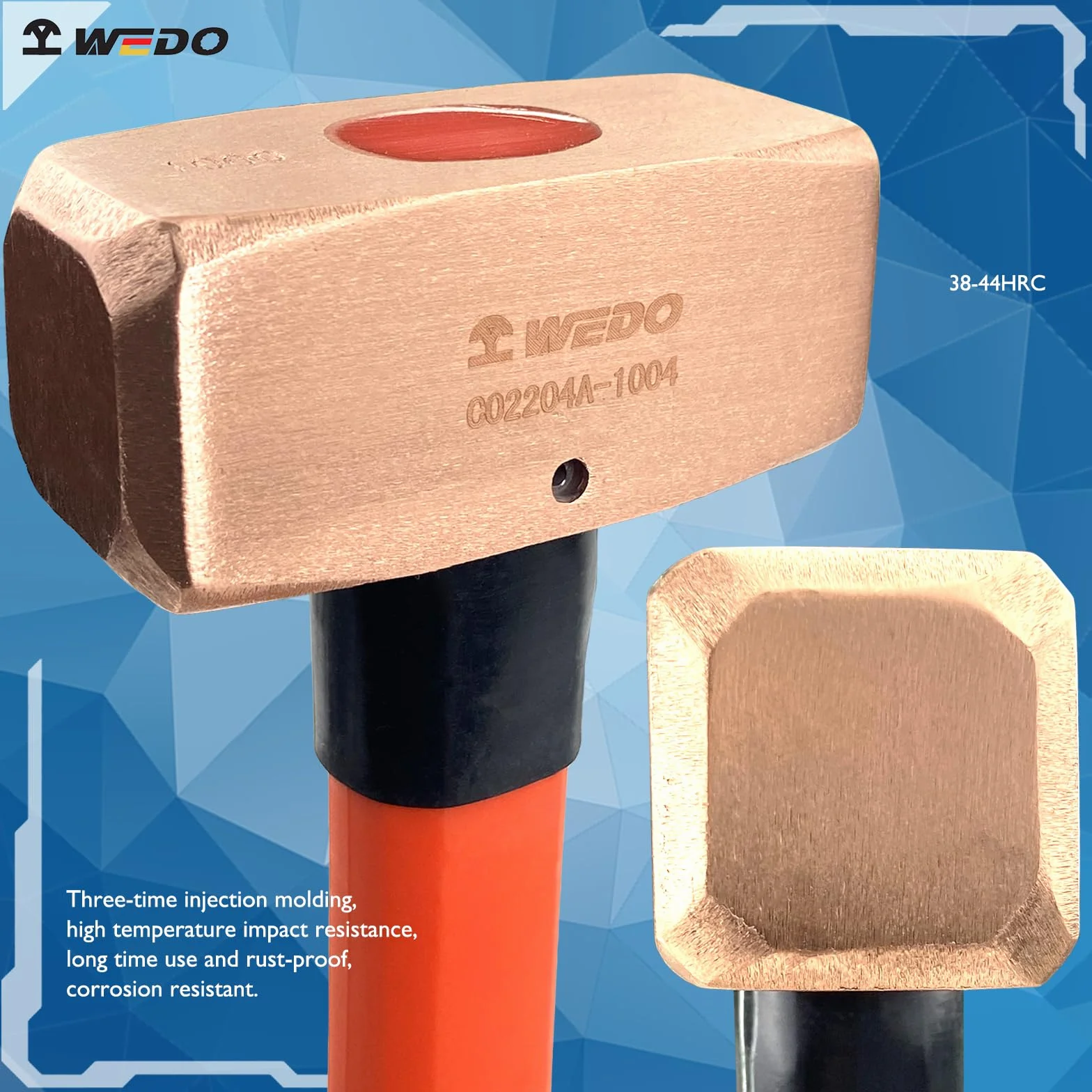 WEDO Fäustel, Kupferhammer,Vorschlaghammer mit Fiberglasstiel,500g,Länge 300mm,Abbruchhammer,Schlosser-Hammer,Kopf geschmiedet,Ingenieurhammer Einsatz bei Präzisionsabbrucharbeiten,Stemmhammer