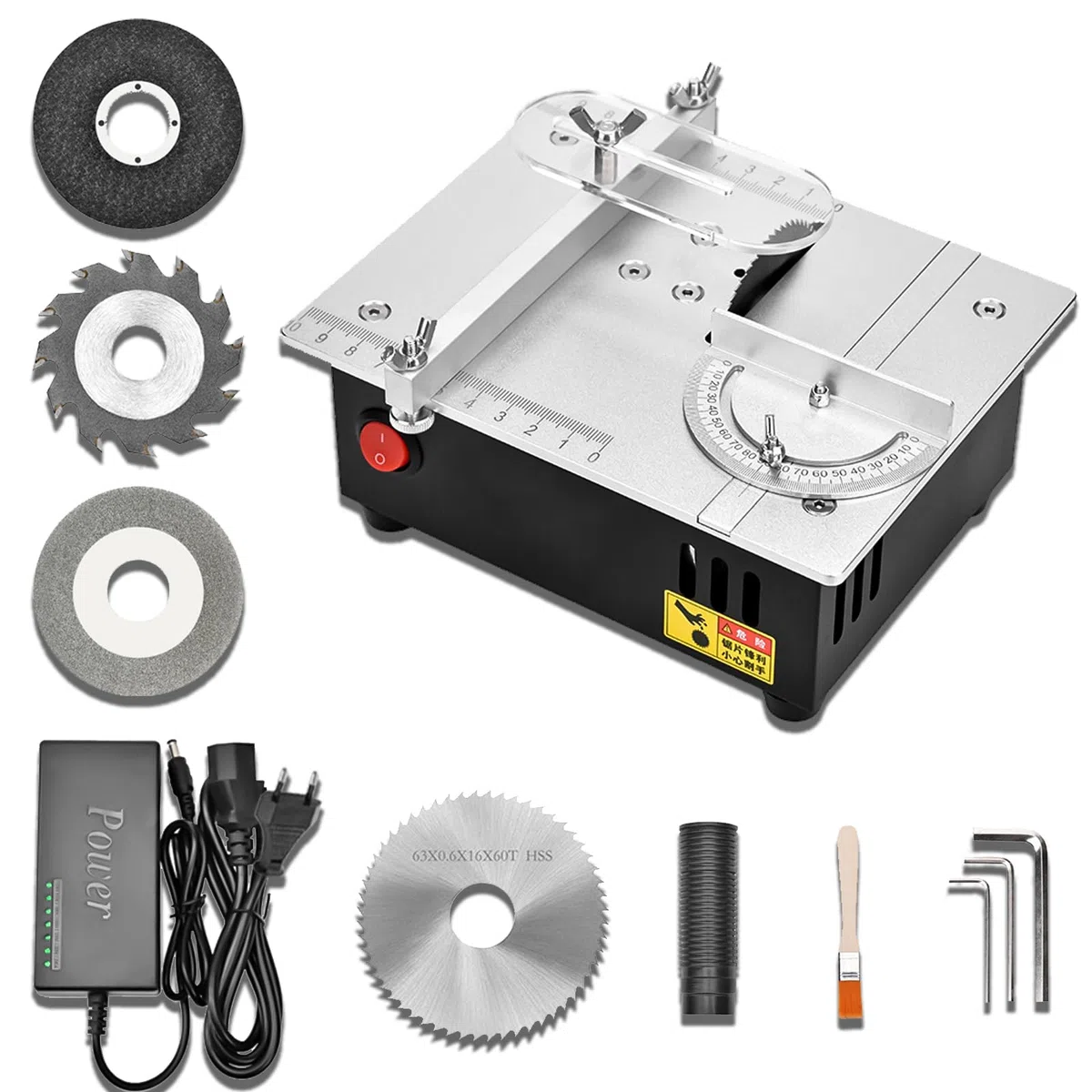 96W Tischkreissäge mit 4 Klingen, 7-Gang-Netzteil Mini Elektrische Tischsäge Tragbare Präzisions Schneidmaschine Multifunktionale Kleine Table Saw für Holzbearbeitungsprojekte (Nicht Einstellbarer)