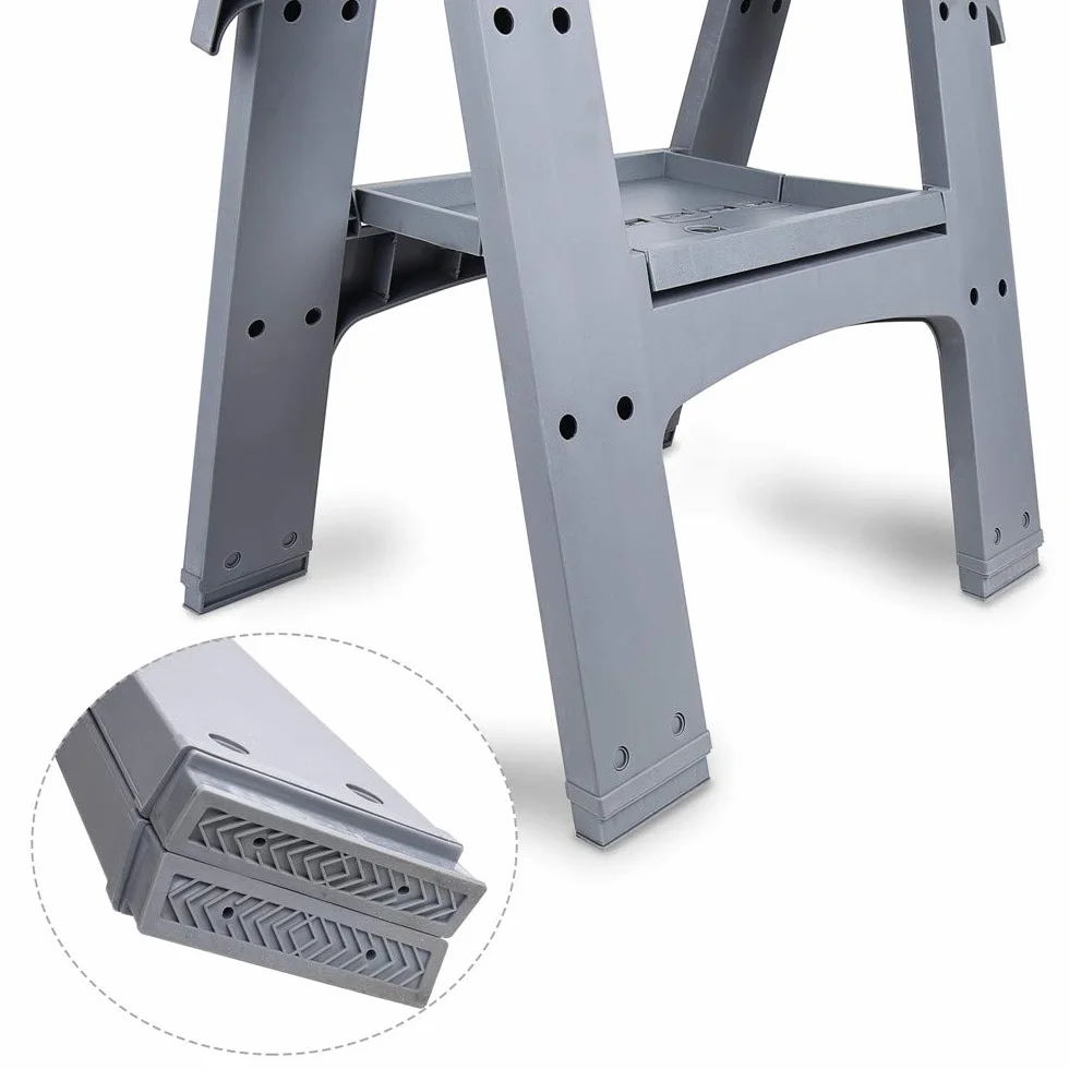 Amazon Basics Sägebock, tragbar, faltbar, rechteckig, 408 kg Kapazität, mit Aufbewahrungshaken, einfach zu bedienen, Grau, Orange, 2er-Pack