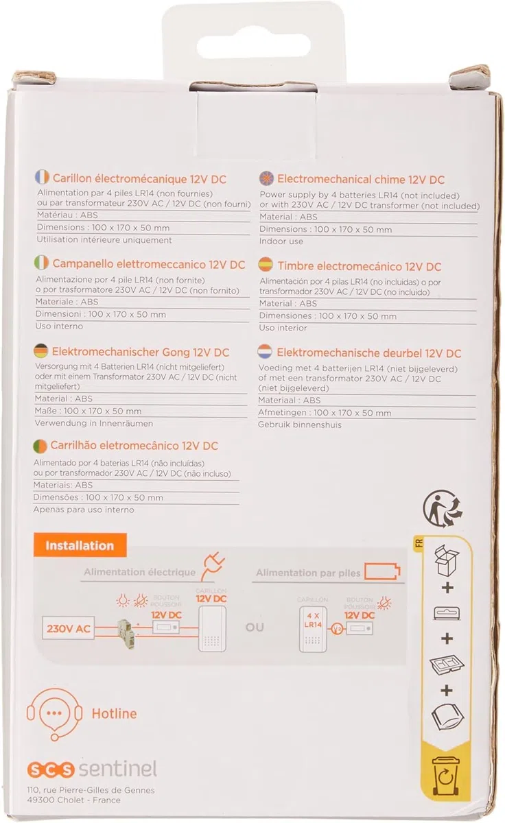 SCS Sentinel - CFI0006 - Drahtgebundener Gong - Elektromechanische drahtgebundene Türklingel - 1 Melodie - inkl. Schrauben und Anleitung - MecaBell 3248