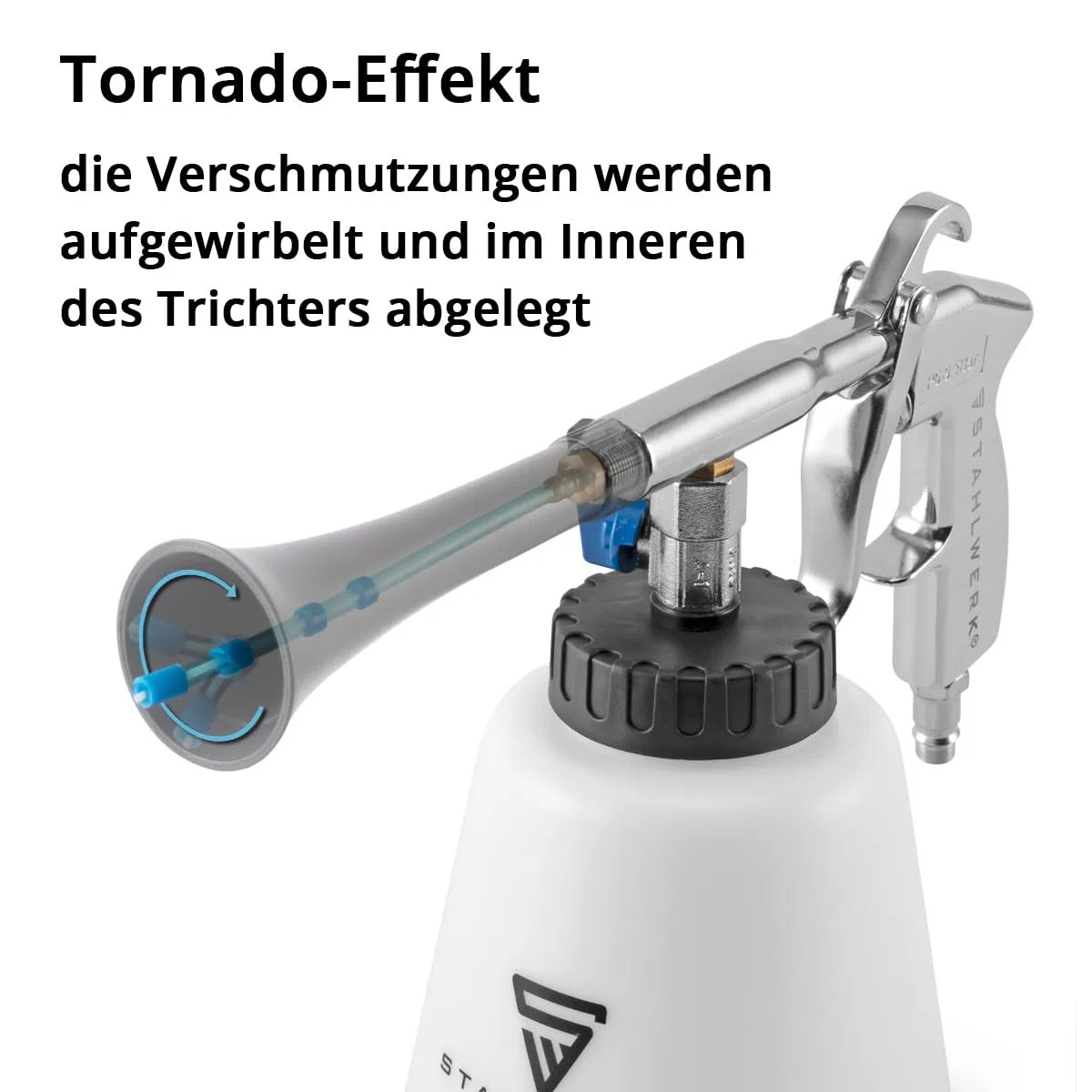 STAHLWERK Druckluft-Reinigungspistole RP-90 ST – Druckluftpistole mit Tornado-Effekt für Auto (KFZ), Werkstatt & Haushalt, mit Zubehör-Set, regulierbares Ventil für Reinigungsmittel (weiß)