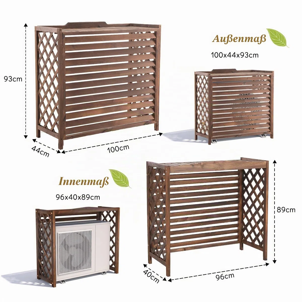 Klimaanlage Abdeckung Holz Wärmepumpe Verkleidung Balkon Sichtschutz Holz Blumenständer Draußen Klimaanlage Abdeckung Außengerät Gartenregal Wetterfest Blumenständer Massivholz(100x44x93cm)