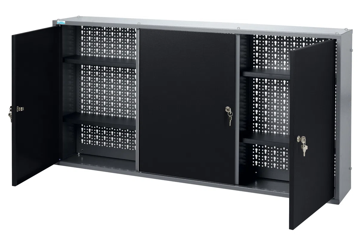 Küpper Hängeschrank 70099, 3 Türen, 4 Fachböden 3 Lochrückwände, 120x60x20 cm (Schwarz)