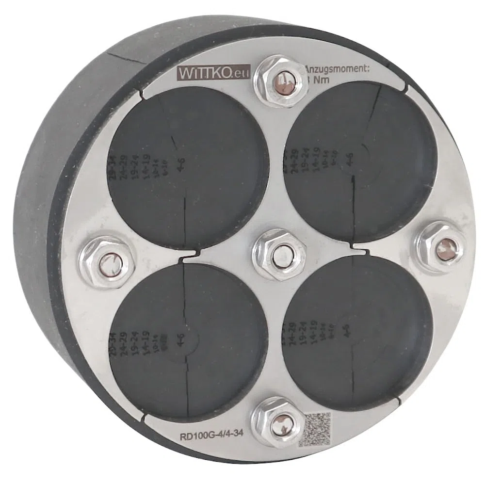 WITTKOWARE DN100 Mauerdurchführung geteilt 4-Fach 4-34mm | Ringraumdichtung klappbar | V2A Edelstahl & EPDM 40mm | Druckdicht 2,5 bar