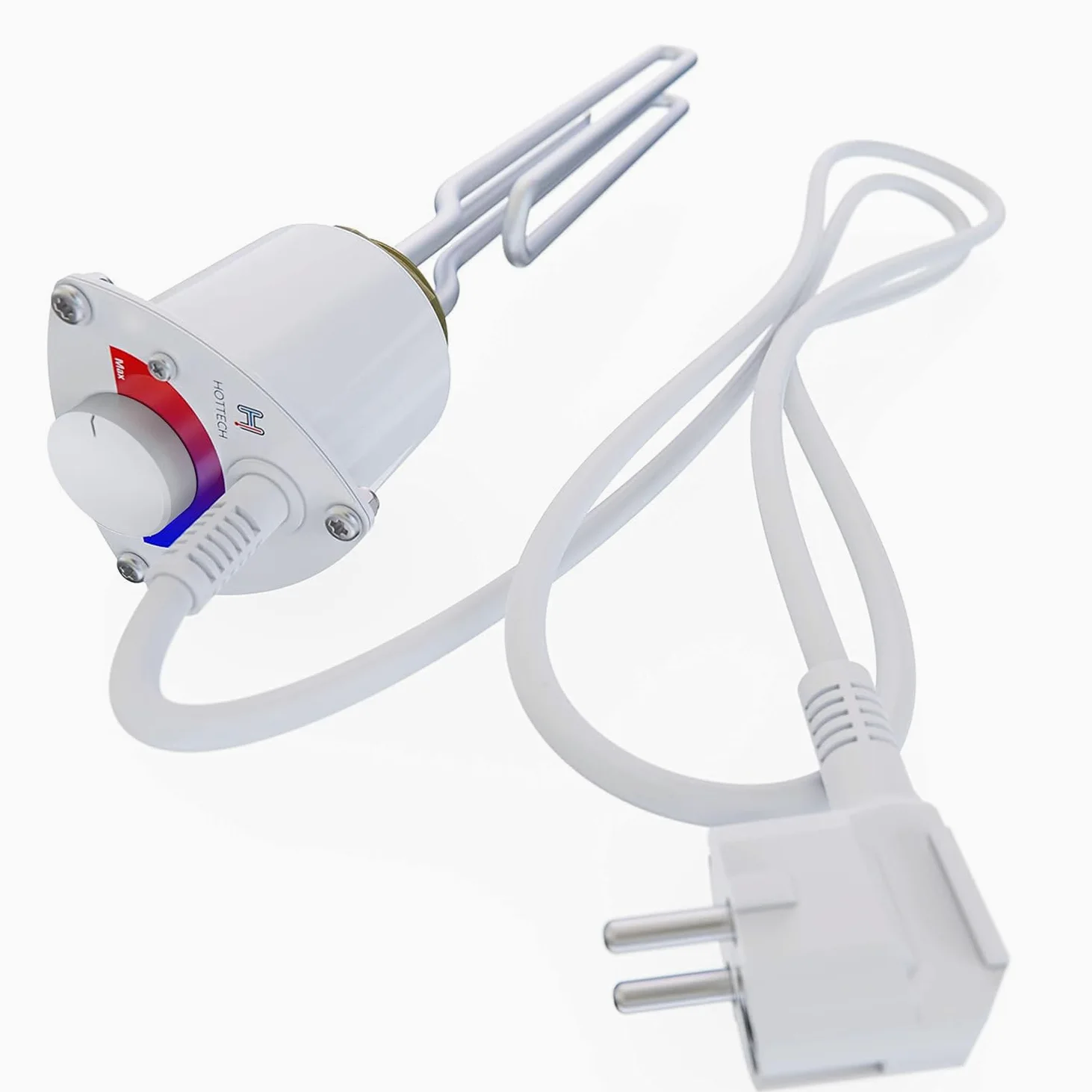 Tauchsieder Heizstab Elektro für Heizkessel Boiler – Heizpatrone mit Uni-Schuko-Stecker und Temperaturregler Wasser Thermostat Wärmetauscher, Weiß, 230 V, 3000 W, 6/4"
