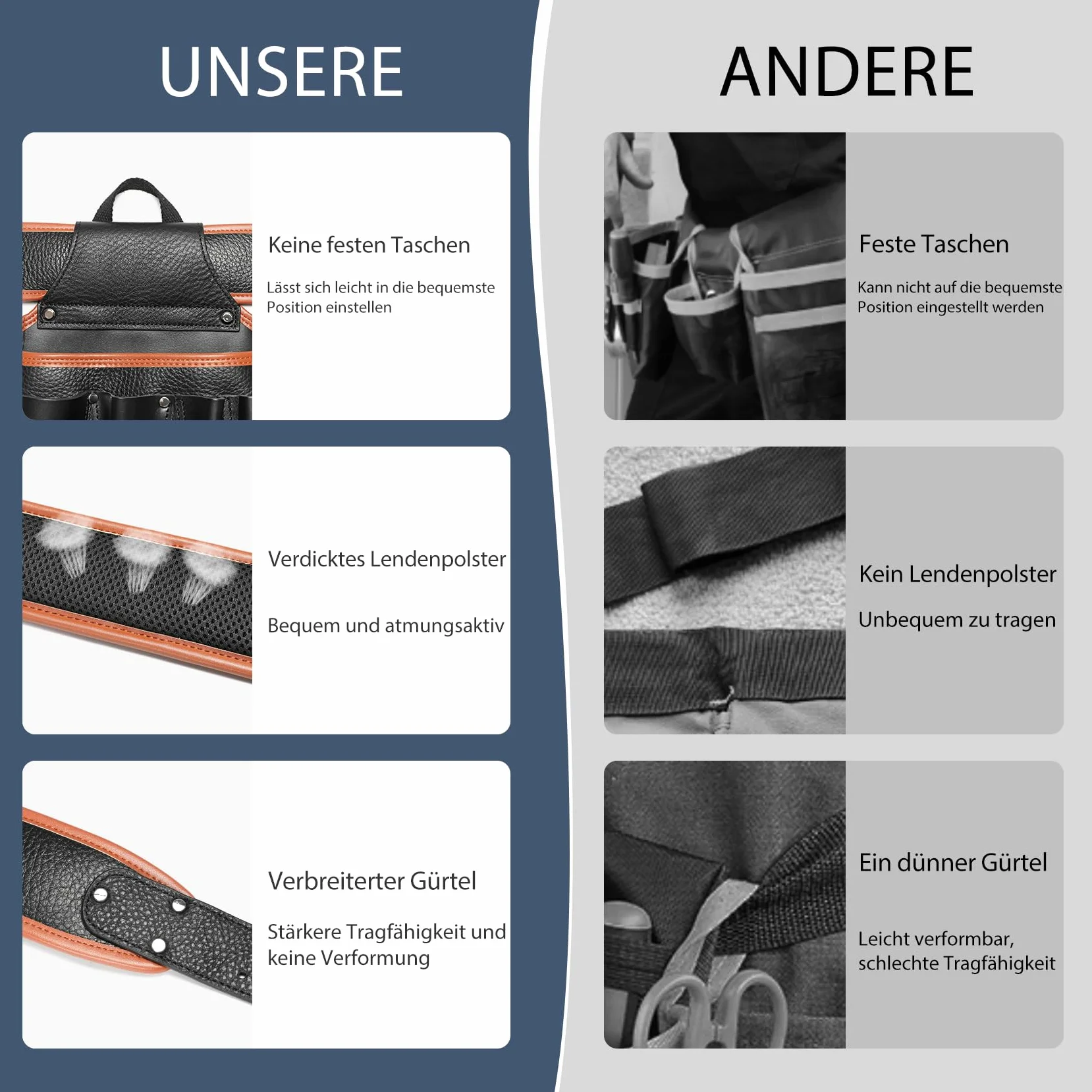 Echtes Leder Werkzeuggürtel mit Hammerhalter für Tischler, Handwerker