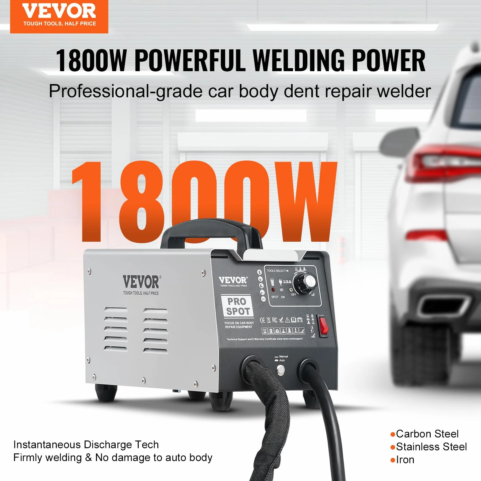VEVOR Ausbeulspotter, 1,8 kW Punktschweißgerät, Dent Puller mit automatischem/manuellem Schweißen & 7 vielseitigen Modi, Autokarosserie-Punktschweißgerät, für die Dellenreparatur von Autos & LKWs