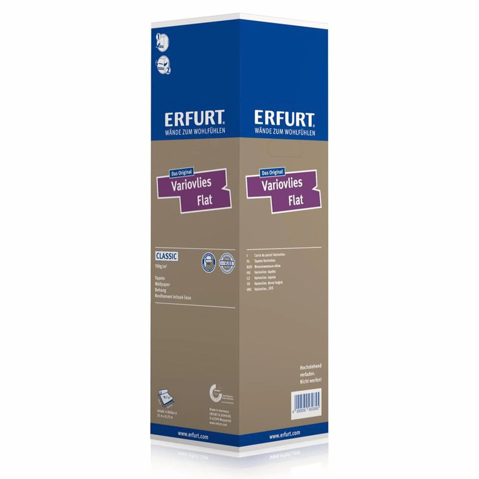 Erfurt Variovlies FLAT Premium 170g Zellulose-Glattvlies 25X0.75 Tapete 4 Rollen 1003706