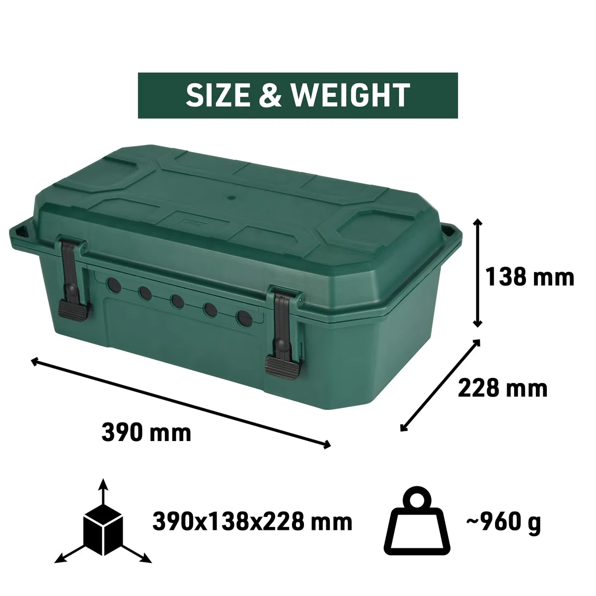 Electraline 300180 wasserdichte Schutzbox für Elektroanschlüsse im Freien wetterfest IP54 mit 5 Kabelausgängen (von 7,5 mm bis 12,4 mm), Abmessung 390x228x138 mm, Grun, Leer X-Large