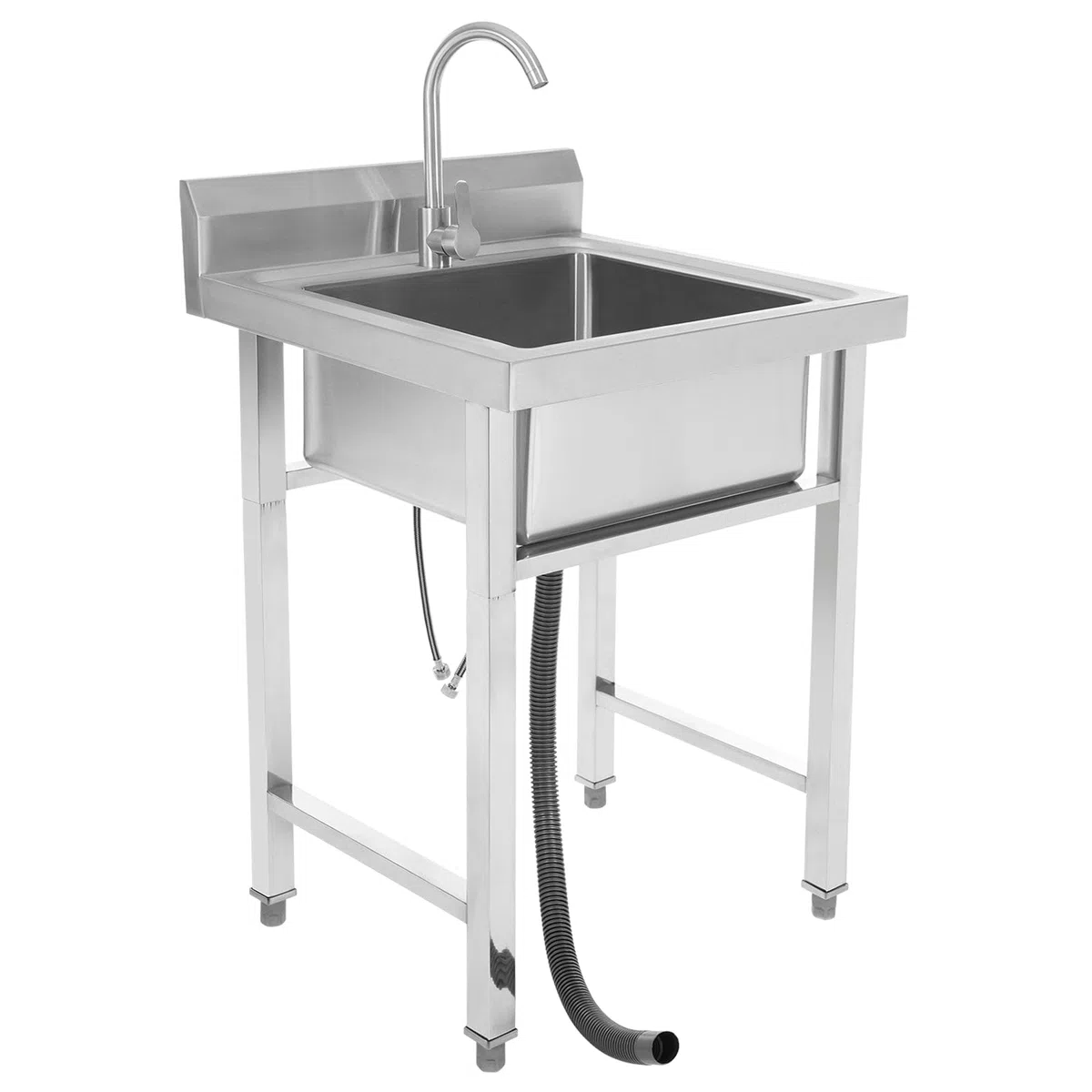 Spülbecken Gewerbe Ausgussbecken Edelstahl Waschbecken mit Armatur für Waschraum Mobiles Wandwaschbecken aus Edelstahl Waschtisch Spüle 60 * 60 * 93 cm