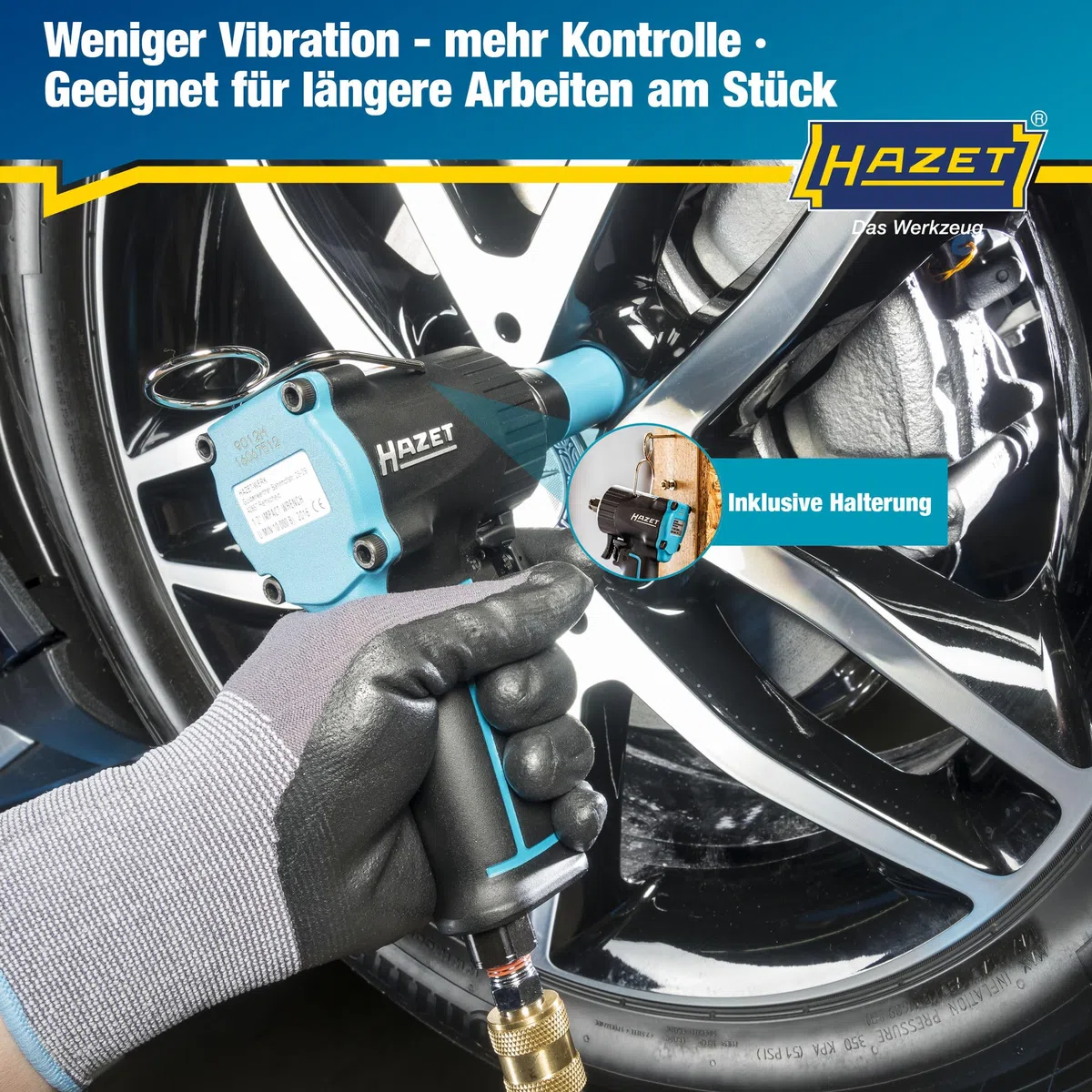 Hazet Druckluft-Schlagschrauber 9012M I Max. Lösemoment 1100 Nm, Vierkant 12,5 mm (1/2 Zoll) I vibrationsarm - Werkzeug zum Anziehen und Lösen von Schrauben