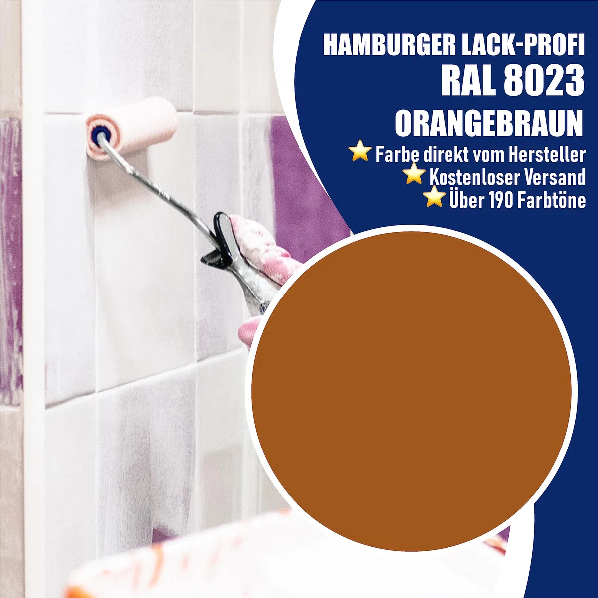 Hamburger Lack-Profi Fliesenlack MATT Orangebraun RAL 8023 Braun Fliesenfarbe (1 L)