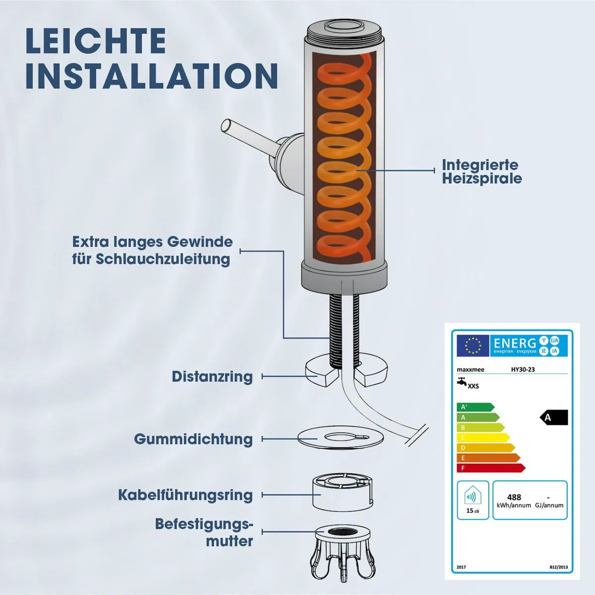 MAXXMEE Elektrische Edelstahl Armatur plus integrierter Durchlauferhitzer | Wasserhahn mit Heizspirale & LED Temperaturanzeige | 2 wechselbare Wasserhähne | über 60 °C warmes Wasser ohne Vorheizen