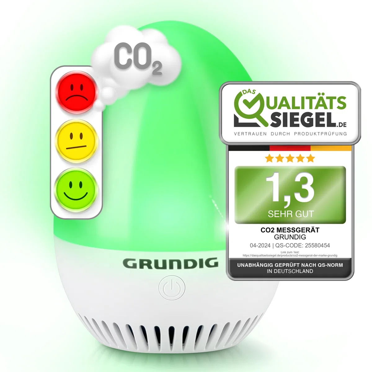 GRUNDIG CO2 Messgerät Ampel Kalibrierungsautomatik Akku Betrieb Signal für Stoßlüften mobiles Luftqualität Messgerät
