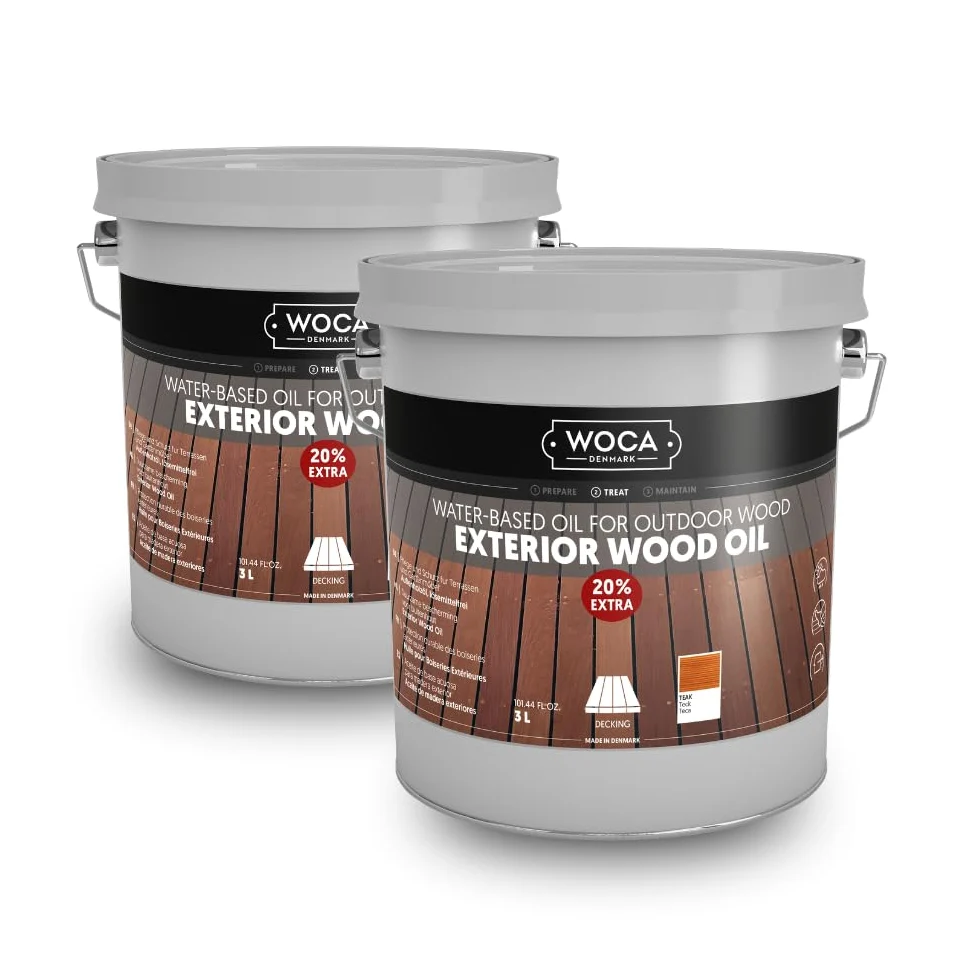 WOCA Denmark Exterior Wood Oil Teak 2 x 3 L - Terrassenöl für Terrassen, Zäune und Möbel im Außenbereich