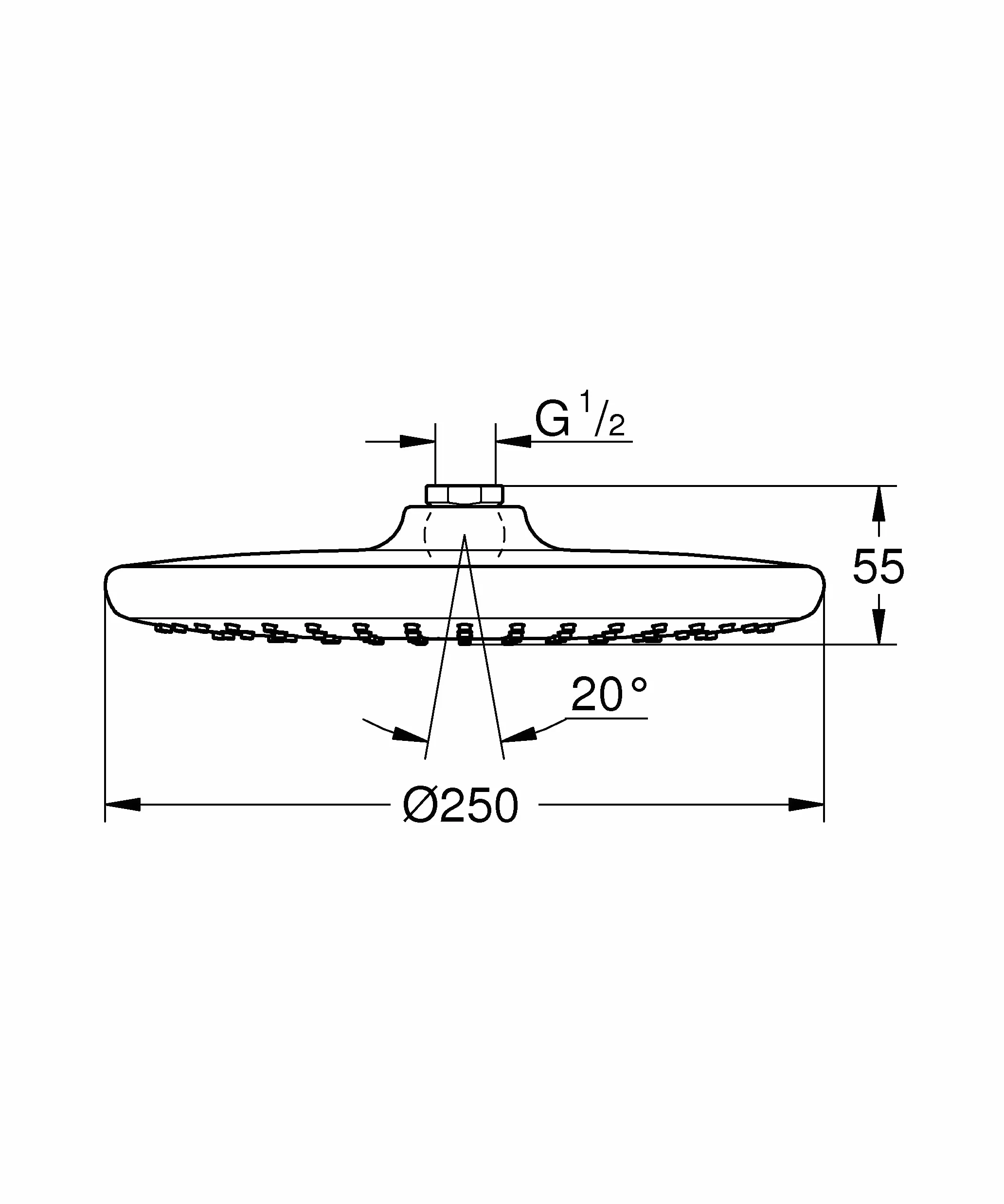GROHE Vitalio 250, Kopfbrause wassersparend (Regendusche mit einer Größe von 25cm, Duschkopf mit 1 Strahlart, Antikalk System, Brausekopf mit Antikalk System), rund, chrom, 26815000