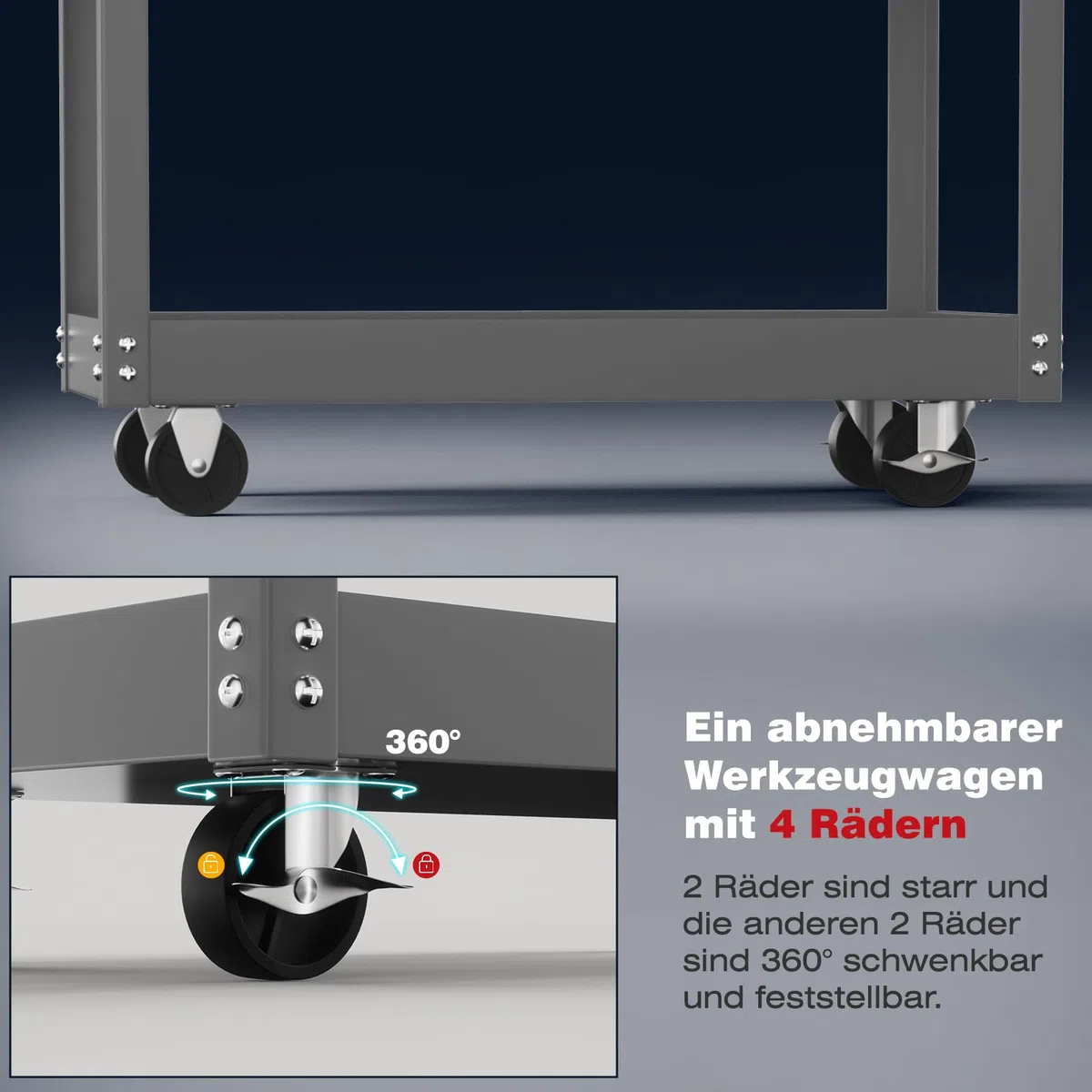 ALANNG Rollender Werkstattwagen, Schwerer Werkzeugwagen mit 3 Tabletts, Metall Servicewagen