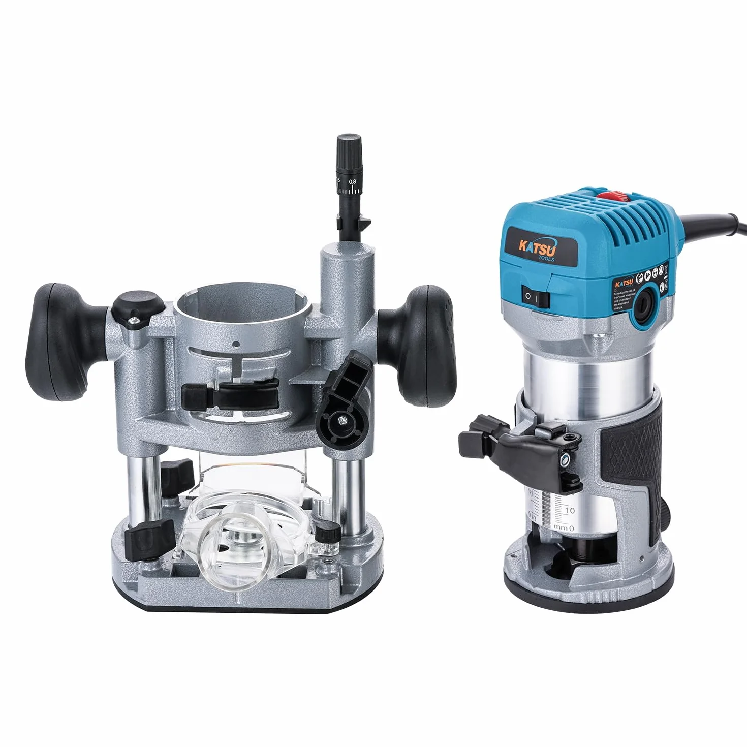 KATSU Tools Elektrohobel/Trimmer Holz 710 W – Soft-Start, Eintauchbasis, Aluminiumgehäuse, 3 Spannzangen (1/4″, 6 mm, 8 mm) Heimwerken