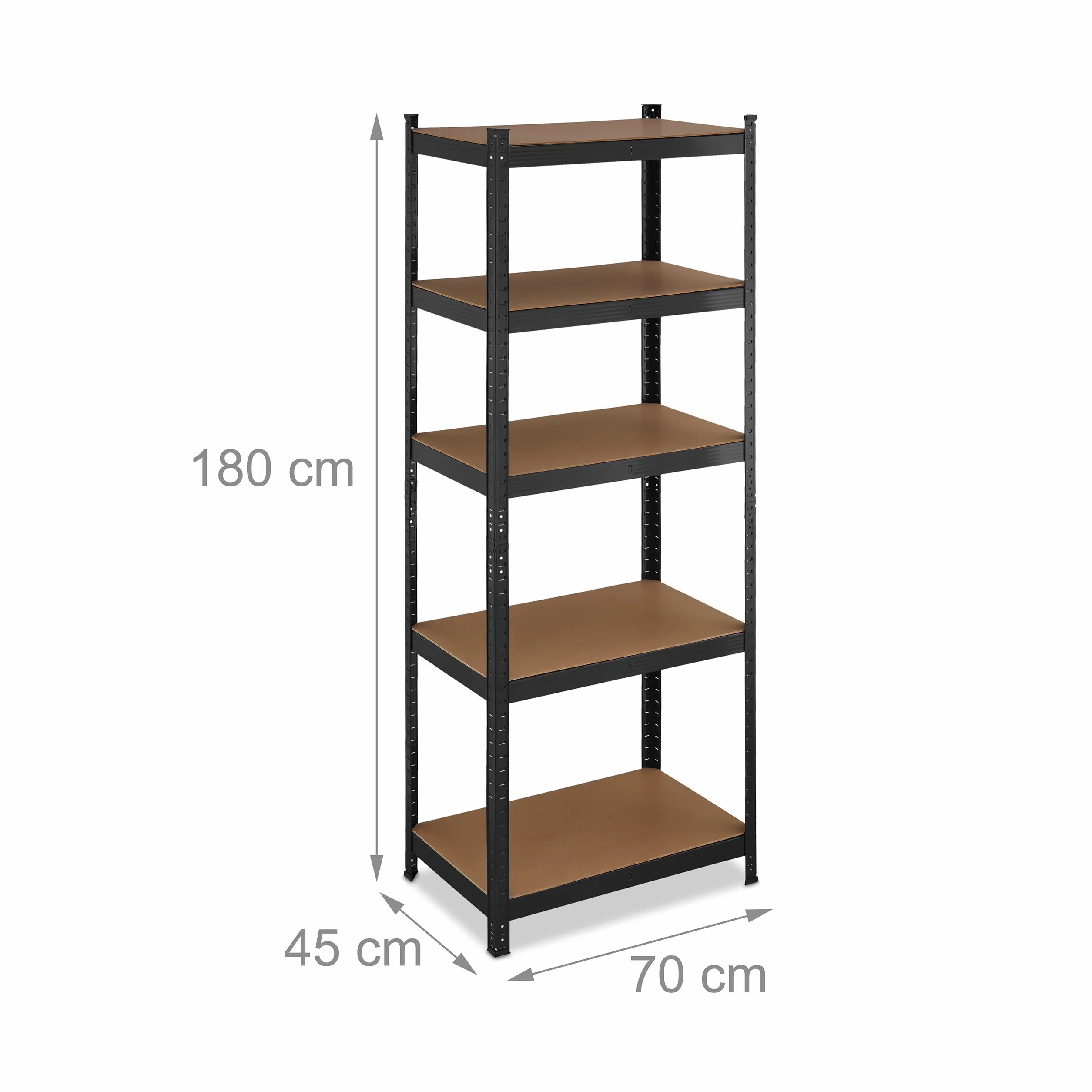 Relaxdays Schwerlastregal, HBT: 180 x 70 x 45 cm, 500 kg, Stahl & MDF, 5 Ebenen, Lagerregal zum Stecken, Garage, schwarz