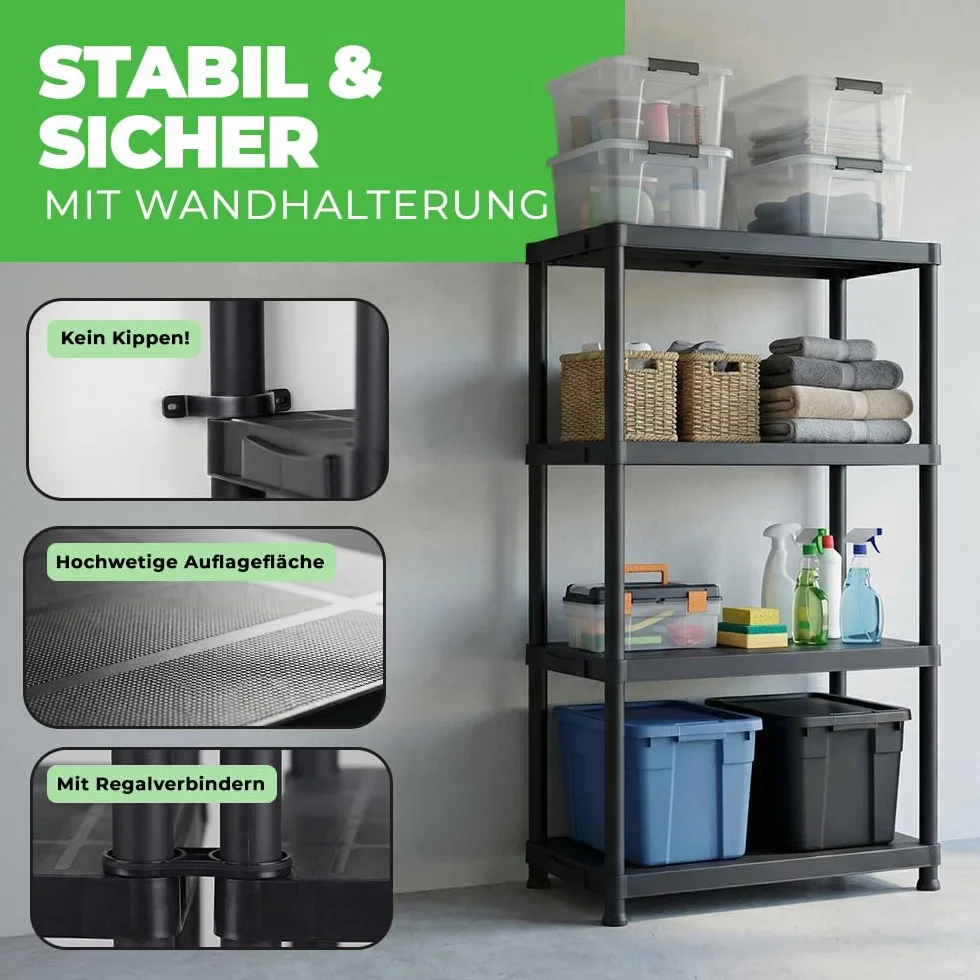 Ondis24 Steckregal 60 x 30 x 131 (H) cm, 4 Böden, Kunststoffregal, Schwerlastregal, bis zu 80 kg, Regal, Lagerregal (2 Stück)