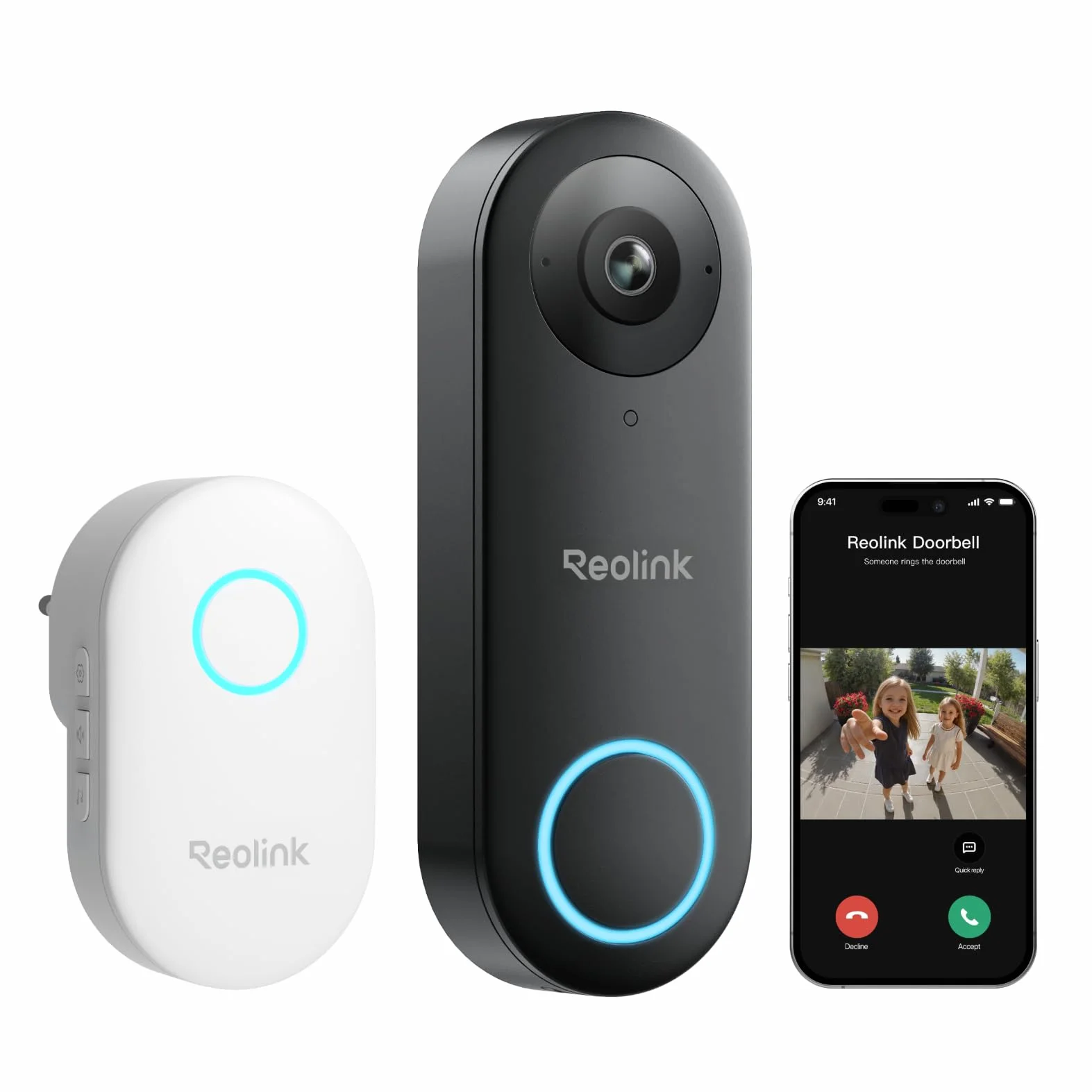 Reolink Video-Türklingel mit Chime, 5MP Ultra HD Kabelgebundene Türklingel mit Kamera, 2,4/5GHz WLAN, Personenerkennungsalarme, 180° Ultraweitwinkel, 2-Wege-Audio, Fernzugriff, Video Doorbell WiFi