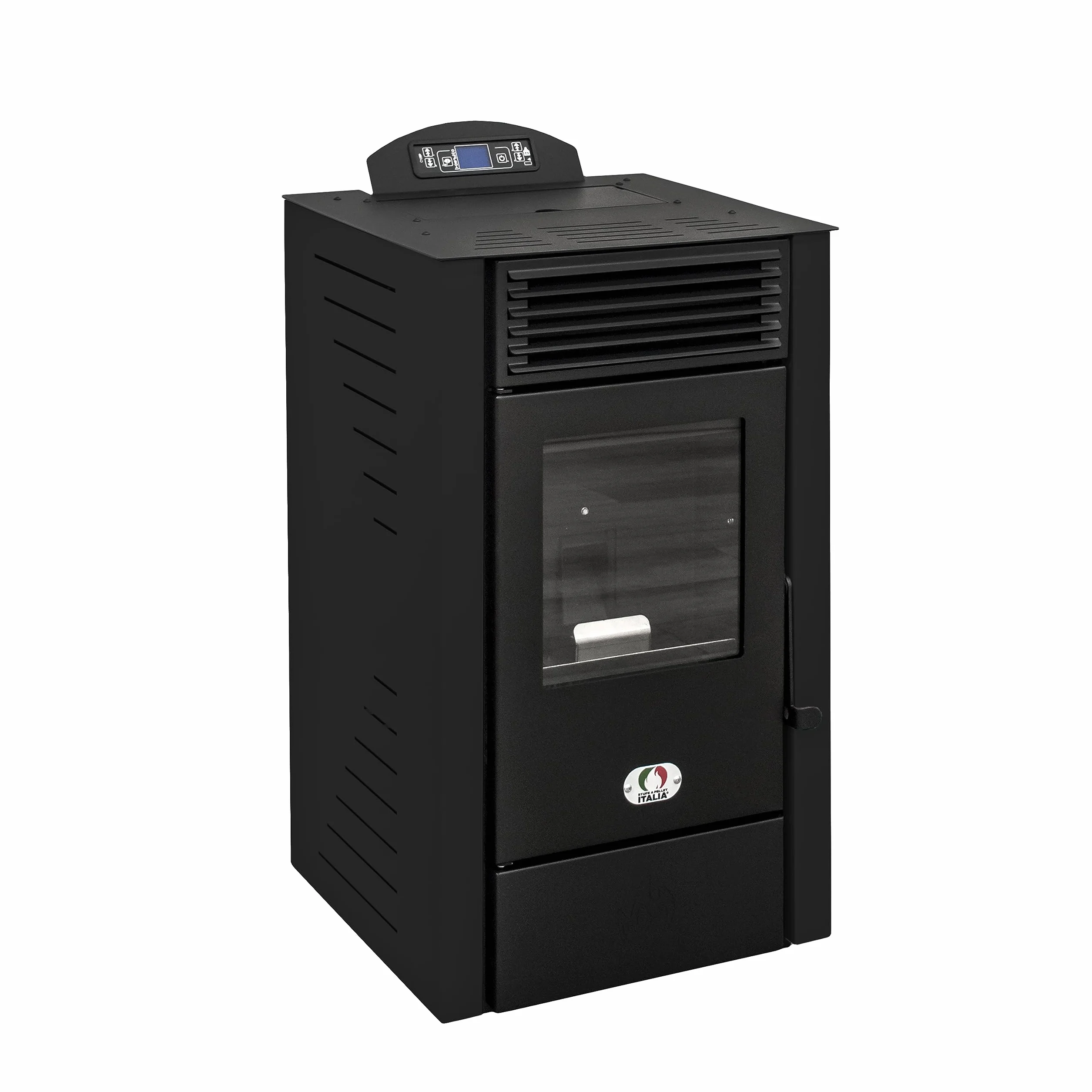 STUFE A PELLET ITALIA California 8 KW WiFi | Pelletöfen Effizienz 91% Heizt 70m² Autonomie 20 Std. Programmierbar WiFi-Steuerung 5 Geschwindigkeiten und Kräfte Kompaktes Design 24 M Garantie Schwarz