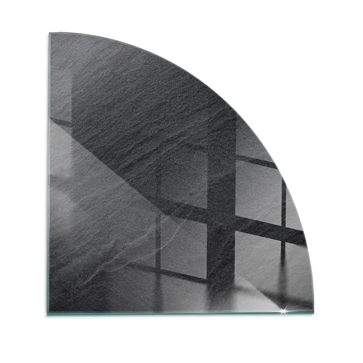 Kamin Bodenplatte Glas 1/4 100x100 cm Herdboden Viertelkreis Schutz vor Glut Sicherungsblech Polierte Kanten Schutz vor Schäden Bodenbelag Wohnzimmer Spritzwasserschutz - Natursteinstruktur