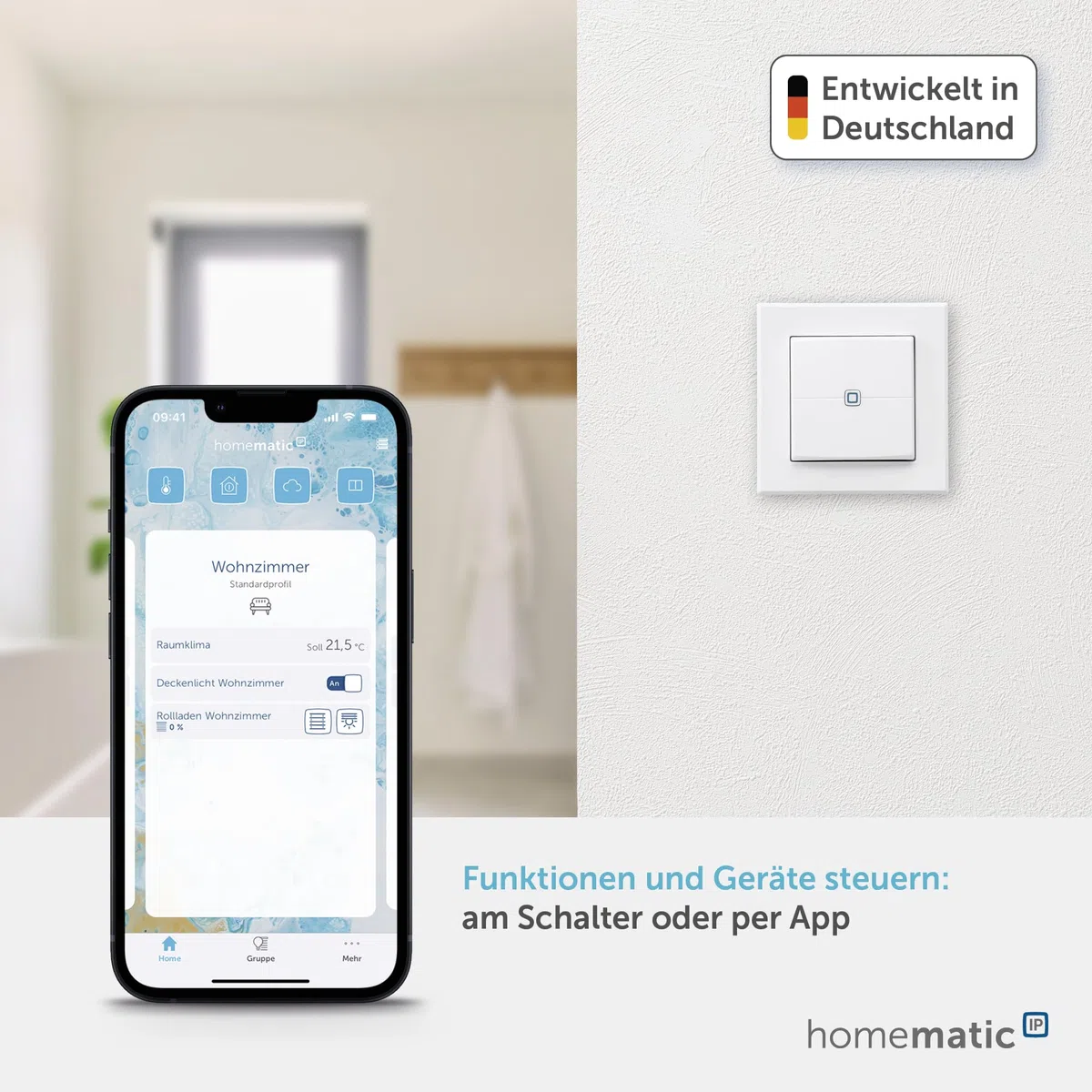 Homematic IP Smart Home Wandtaster – 2-fach, Wandschalter, zwei Tasten, Zubehör für Ihr Homematic IP Smart Home, universell einsetzbar, schaltet Aktoren und Thermostate, kabellos, 161830A0