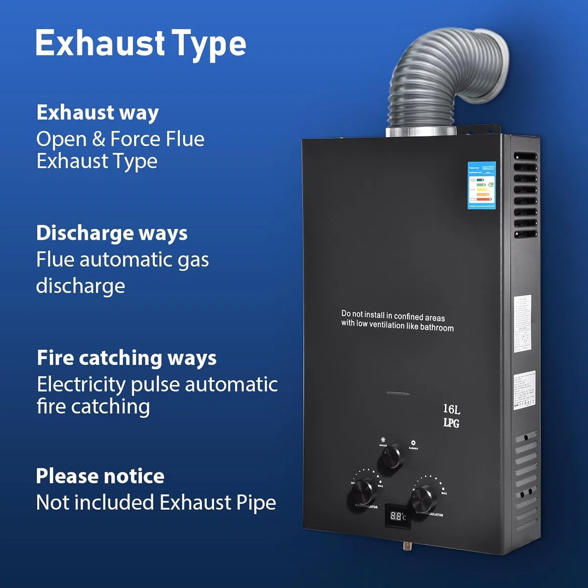10LPM Gas Durchlauferhitzer, 20kw Propangas Durchlauferhitzer mit Super Niedrigem 0,2 bar Startwasserdruck, Betrieben mit für Zuhause Wohnmobile Kabinen Scheunen, Dusche & Täglichen Gebrauch, Schwarz