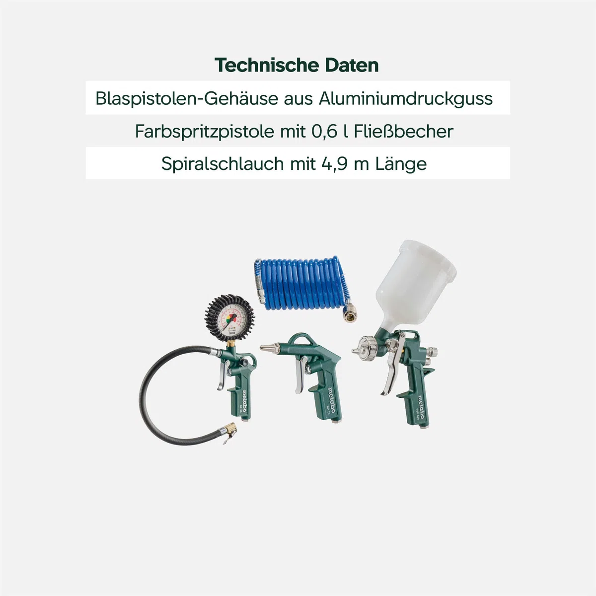 Metabo Druckluft-Werkzeugset LPZ 4 Set – 601585000 – Mit mit Adapter und Ballhohlnadel