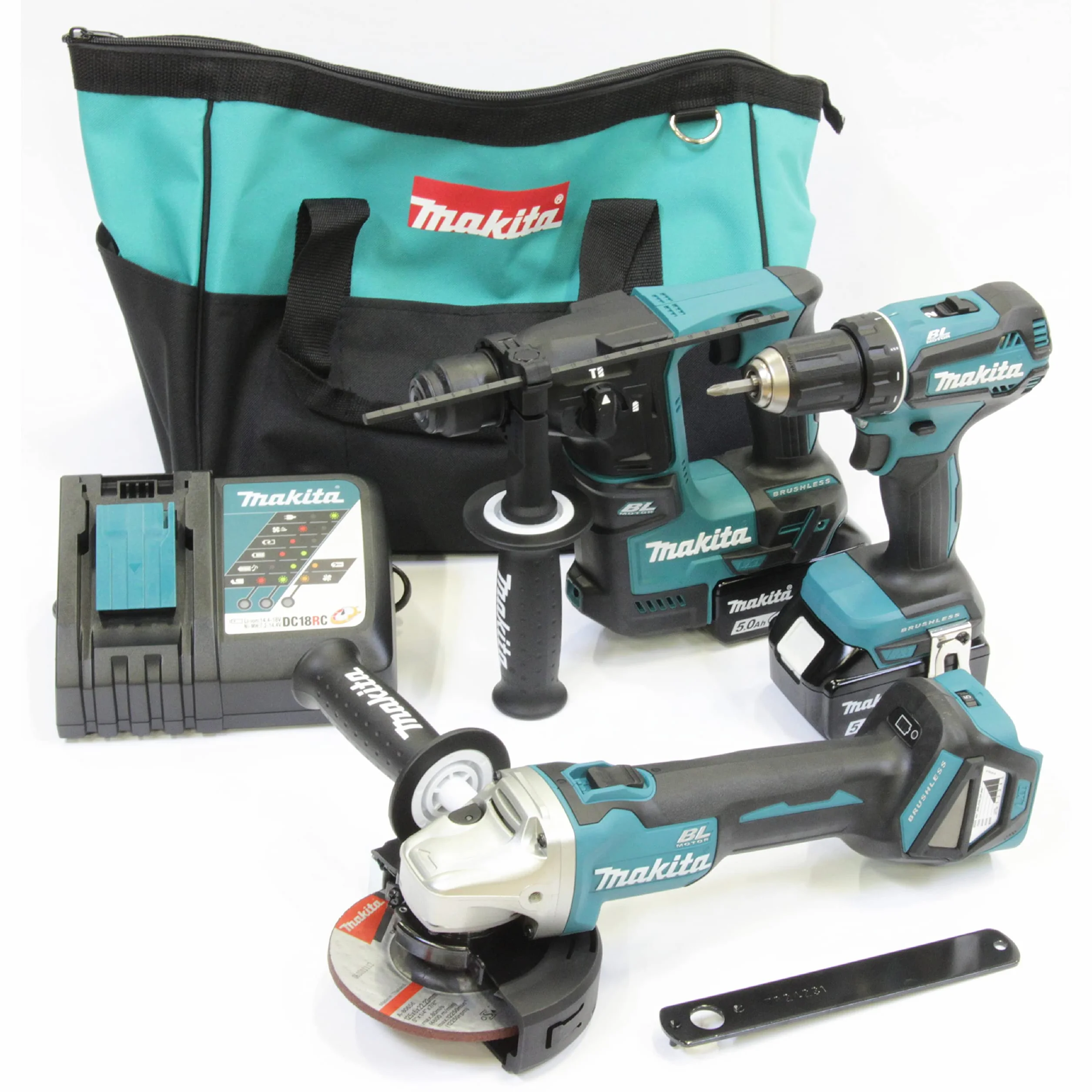 Makita DLX3179TX1 Akku-Kombo-Kit 18V (DDF485 + DHR171 + DGA511) / 5,0 Ah, 2 Akkus + Ladegerät in Transporttasche