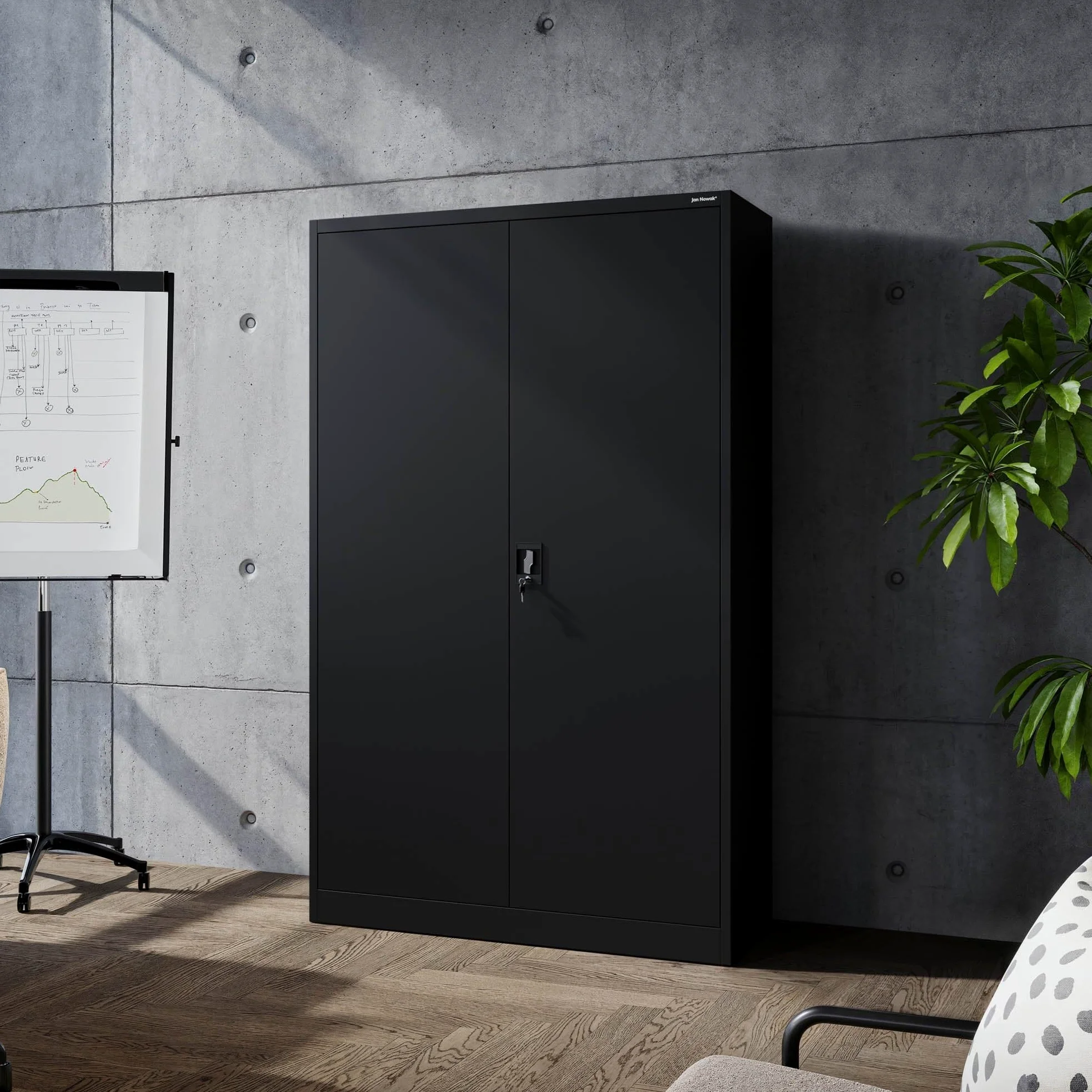 Jan Nowak Metallschrank Jan II 185 x 115 x 40 cm - Aktenschrank abschließbar mit 2 Türen, Mehrzweckschrank mit 5 Ebenen, Büroschrank aus Stahlschrank mit Pulverbeschichtung - Schwarz