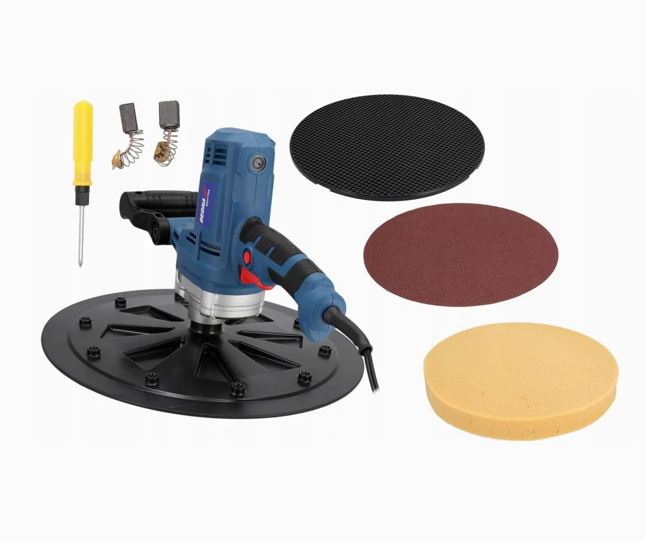 DEDRA Putzbearbeitungsmaschine stark 750 W, 375 mm, Schwamm, Papier, Schleifteller, langes Kabel 5m, 110 RPM, Gewicht 5,7kg einfacher und schneller Scheibenwechsel