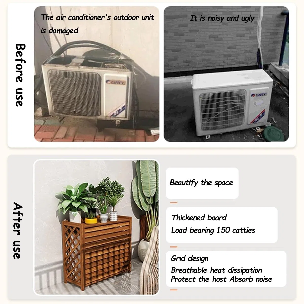 Holz Blumenständer Box Air Klima Abdeckung - Schallschutzhaube Wärmepumpe Schutzgitter - Verkleidung Klimaanlage Außengerät Sichtschutz Zäune(Brown,L96cm*W40cm*H89cm)