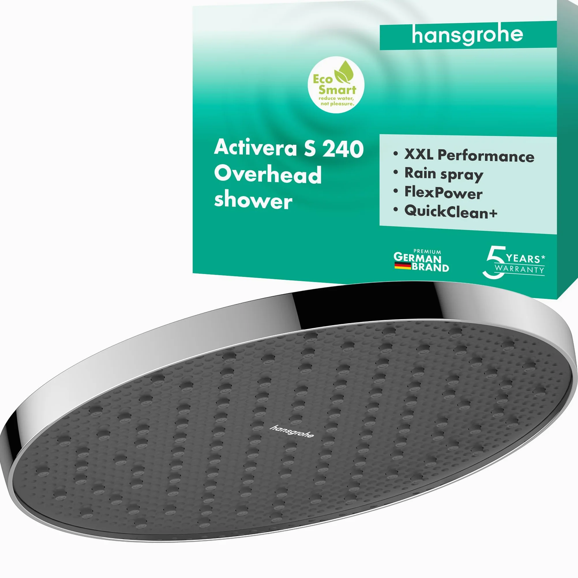 hansgrohe Activera S - wassersparende Kopfbrause (EcoSmart), runde Duschbrause (240 mm), Regendusche mit 1 Strahlart für Wand- oder Deckenmontage, Brausekopf mit Antikalk-Funktion, Chrom, 28056000