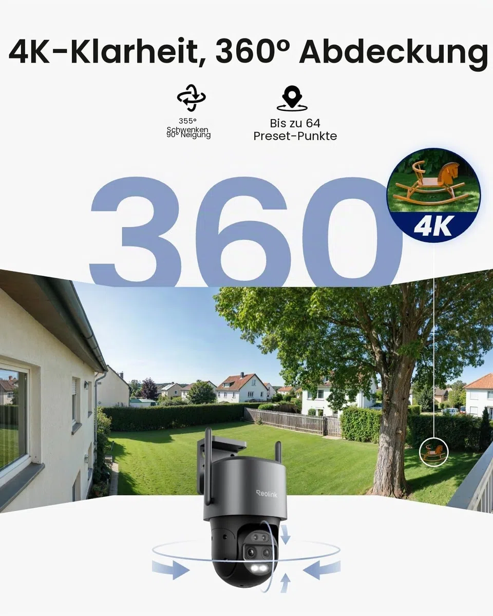 Reolink 4K 8MP Wi-Fi 6 PTZ Überwachungskamera Aussen WLAN mit Auto-Tracking-Zoom, Dual-Objektiv, Dual-Ansicht, WLAN Kamera Outdoor mit Smart-Erkennung, Farbnachtsicht, Außenkamera, TrackMix WiFi Grau