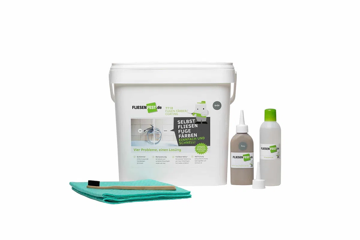 Fliesenfest 7710 Fugenbeschichtungset Jasmin– Komplettes DIY-Kit für Schimmel- und Wasserabweisende Fugenfarbe – erhältlich in 6 Farben.