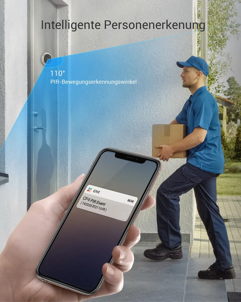 EZVIZ WLAN Türspion und Innenkamera Set, Video-Türklingel CP4 mit Touch-Farbbildschirm & Bewegungsmelder, PTZ Kamera CP1 Pro 4MP mit Personenerkennung & Farbnachtsicht, CP4 und CP1 Pro 2K+