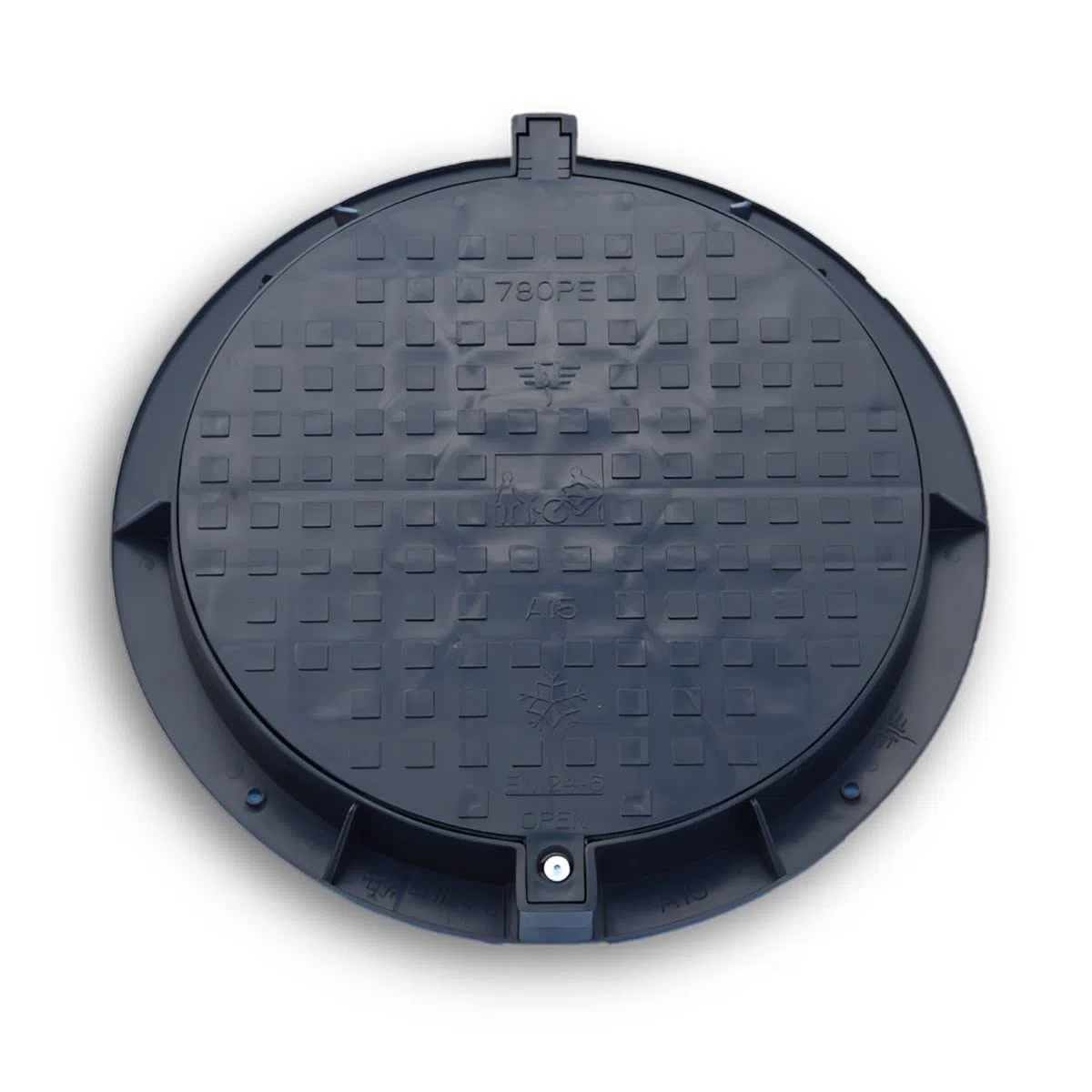 Varile Kunststoff-Schachtabdeckung 780mm DN600 – Werkzeuglos abnehmbar, Antirutsch-Oberfläche, Kindersicherung, bis 1,5t belastbar, -20 °C geeignet (Schwarz)